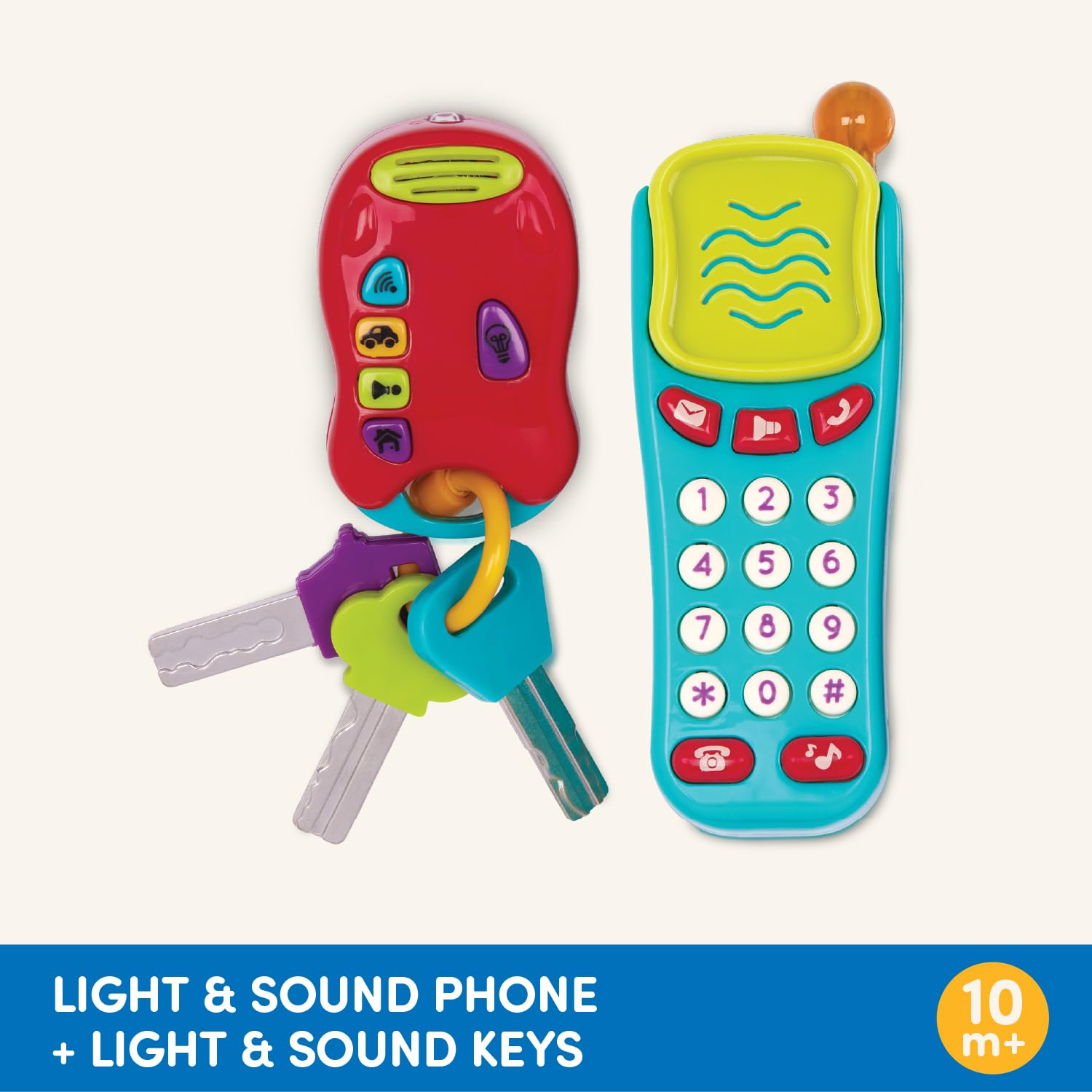 Battat Sensory Pretend Phone & Keychain Toy - Light-Up Electronic Playset for Toddlers 18 Months+ 14