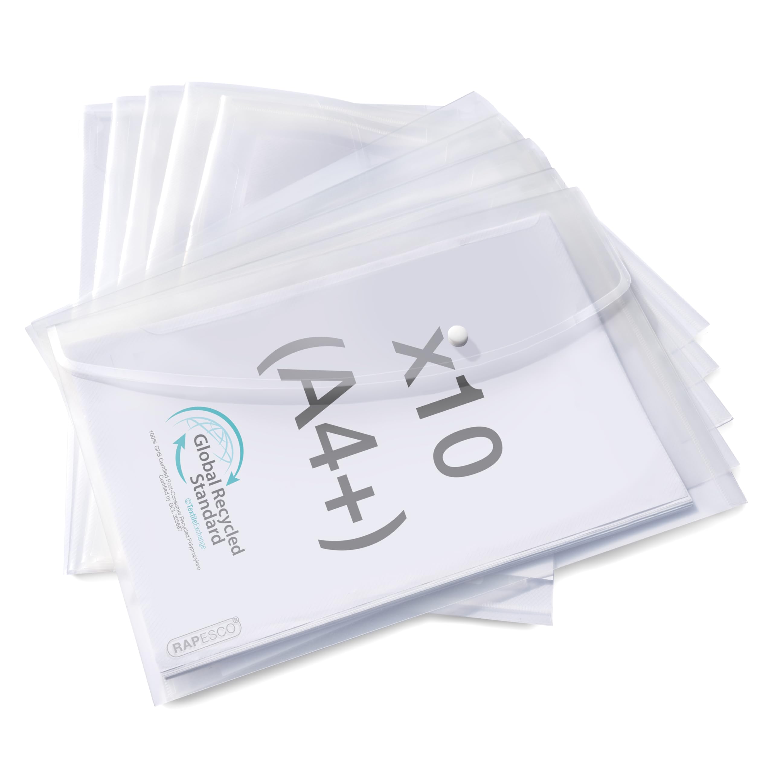 RAPESCO 1816 ECO Popper Wallets - A4+, Clear Transparent, 10 Pack | 150 Sheet Capacity