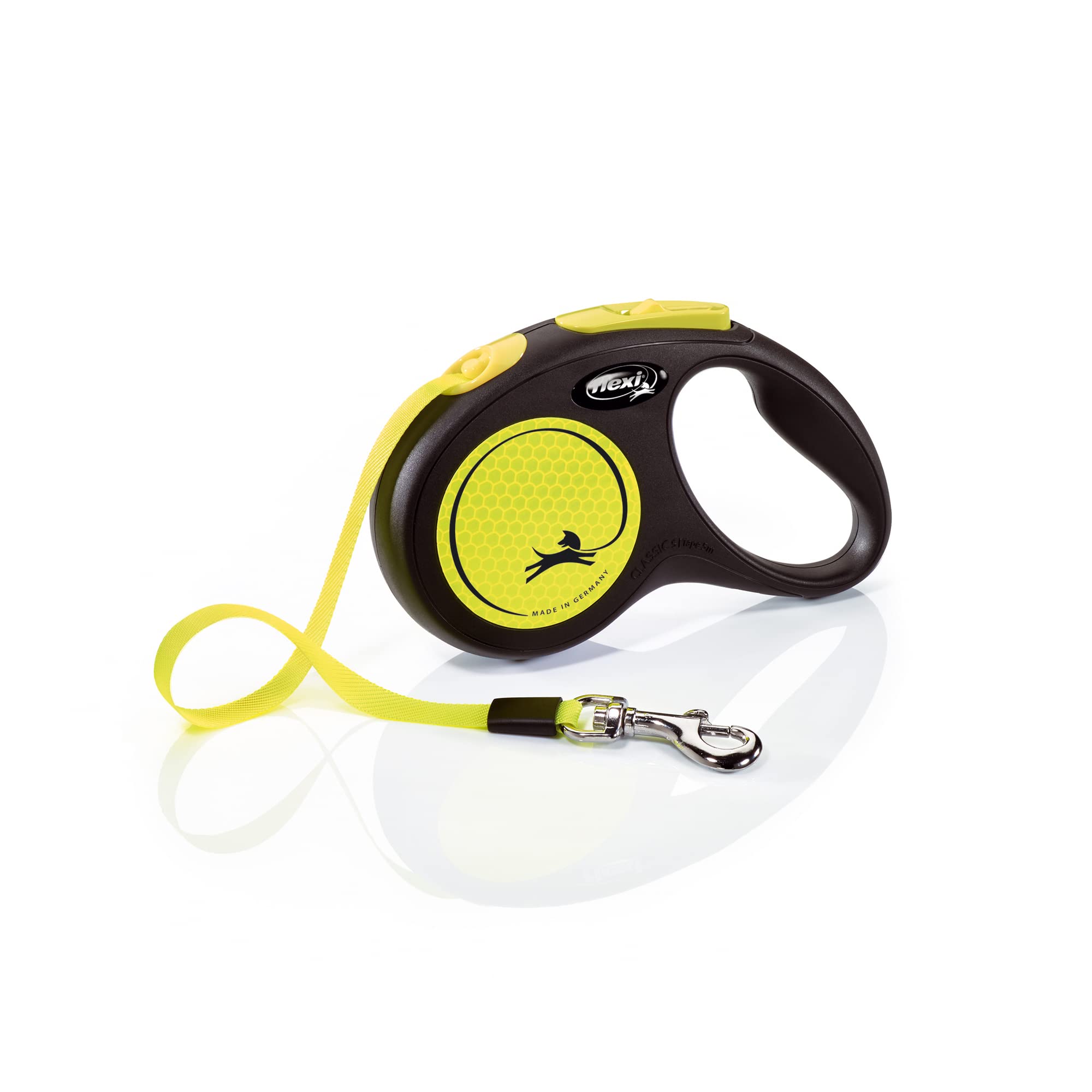 flexi New Neon S Retractable Lead - 5m Tape, High Visibility | Ergonomic Grip