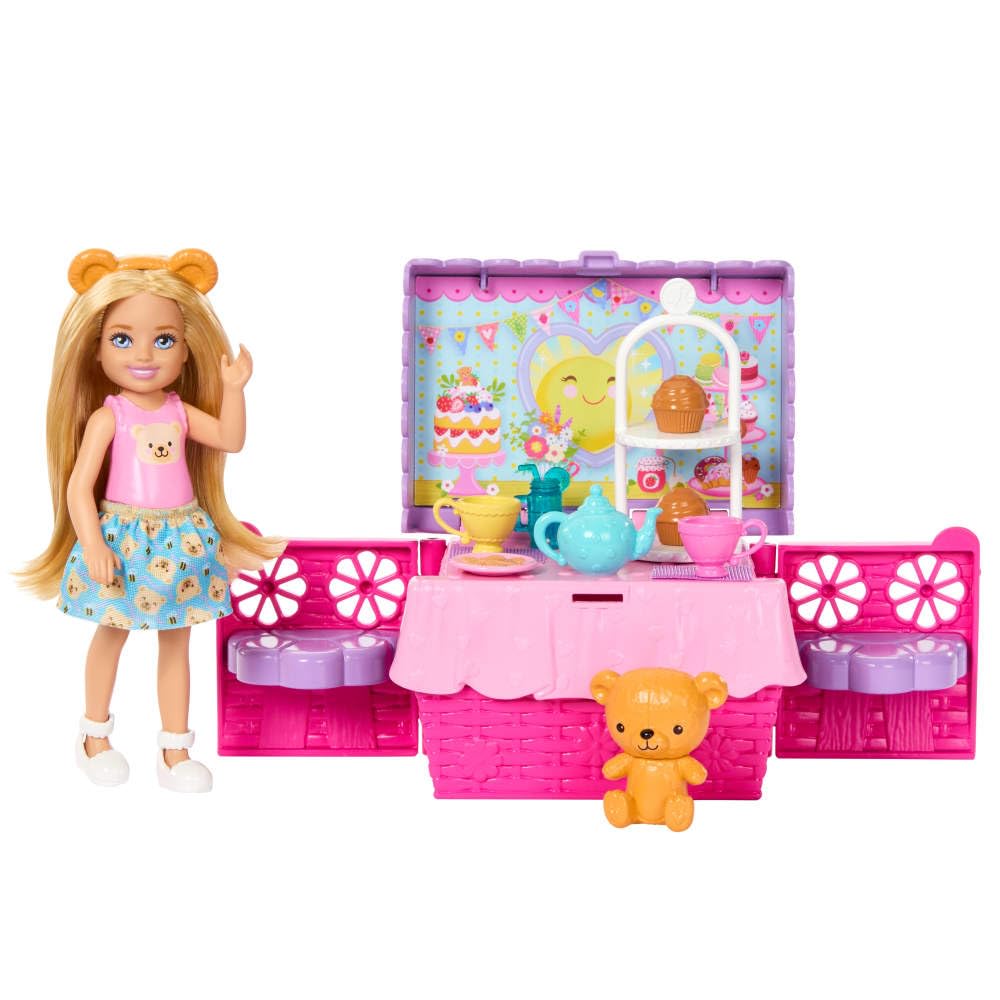 Barbie Club Chelsea Pop-Up Tea Party Playset with Blonde Doll & 12 Accessories | Ages 3+ 5