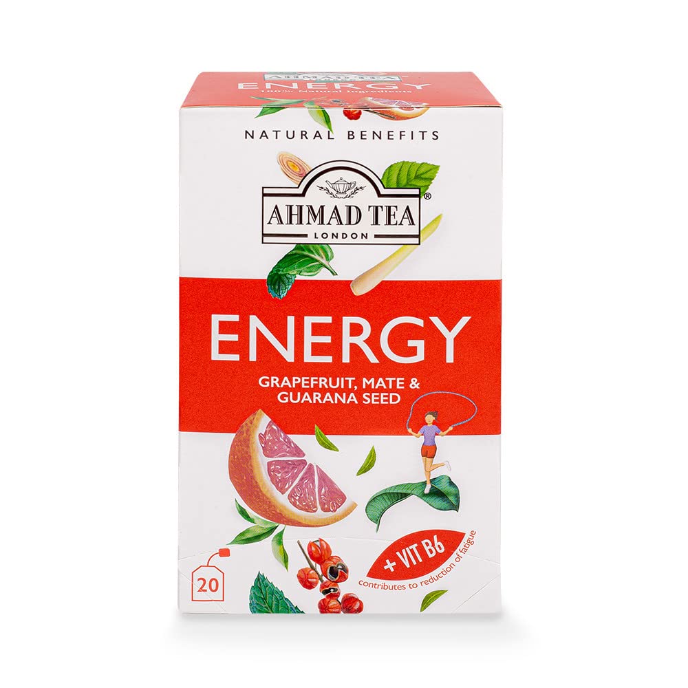 Ahmad Tea Natural Benefit Energy Tea - Grapefruit, Mate & Guarana Seed Blend | 20 Count Teabags