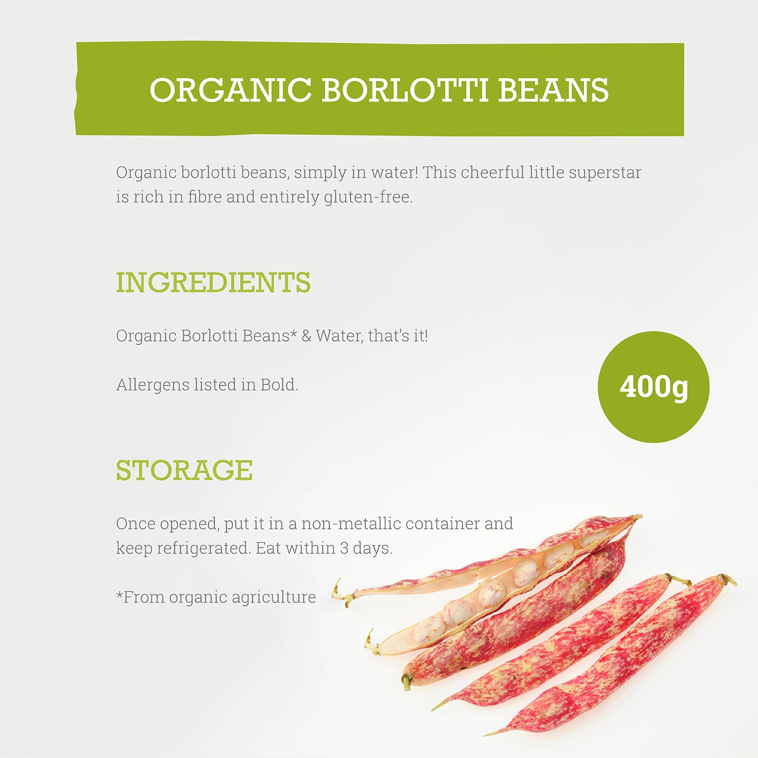 Mr Organic Borlotti Beans - Certified Organic, Ready to Eat | 400g Tin 2