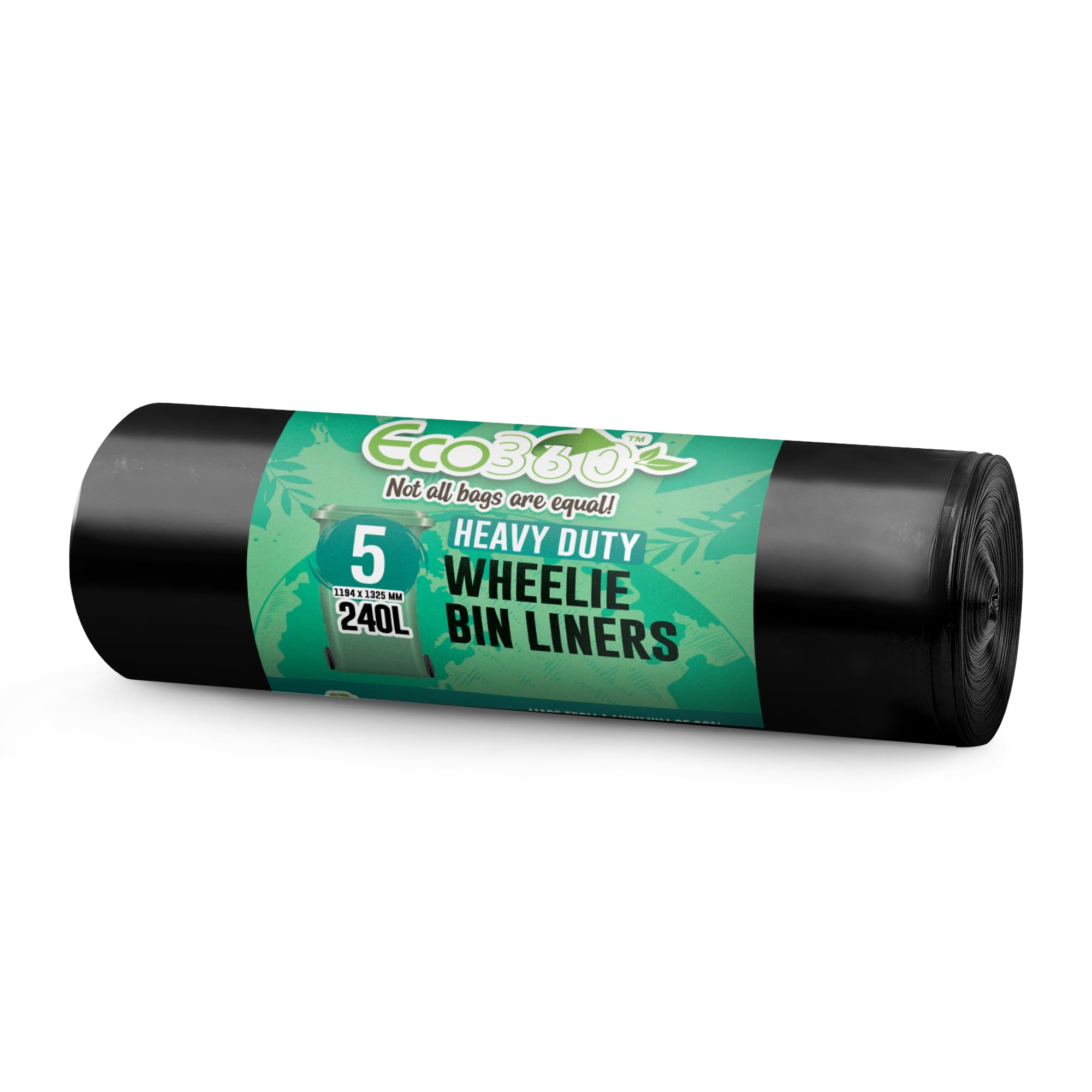 EcoBag Wheelie Bin Liners - 5 Pack Heavy Duty 240L | 18 Microns | Black