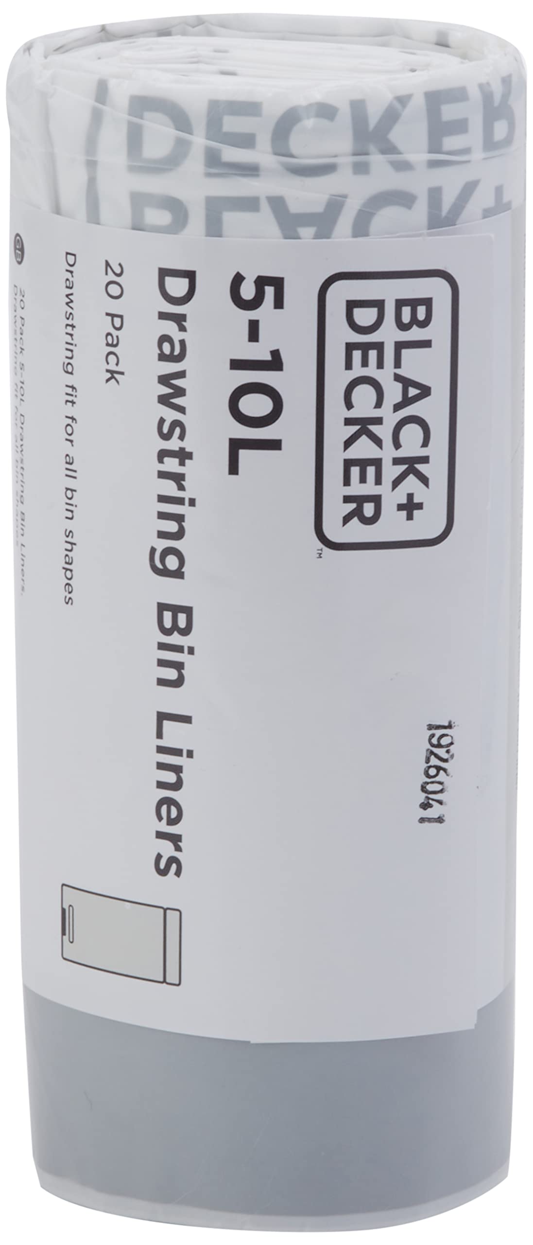 BLACK+DECKER Drawstring Bin Liners - 5-10L Capacity, 20 Pack, White