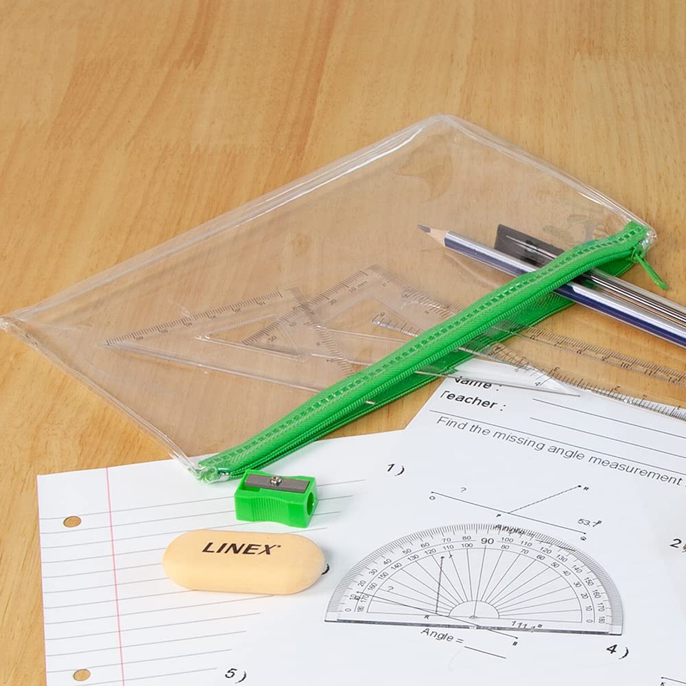 Linex Clear Exam Pencil Case Set with Maths Set Stationery | Zipper Closure | 15cm 5