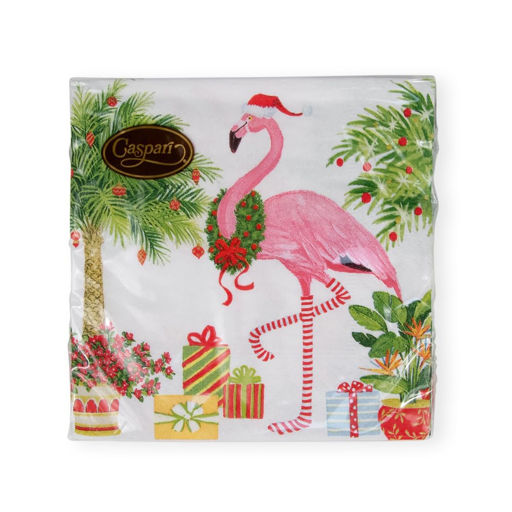 Caspari Christmas Flamingos Triple-Ply Cocktail Napkins, 20-Pack 2