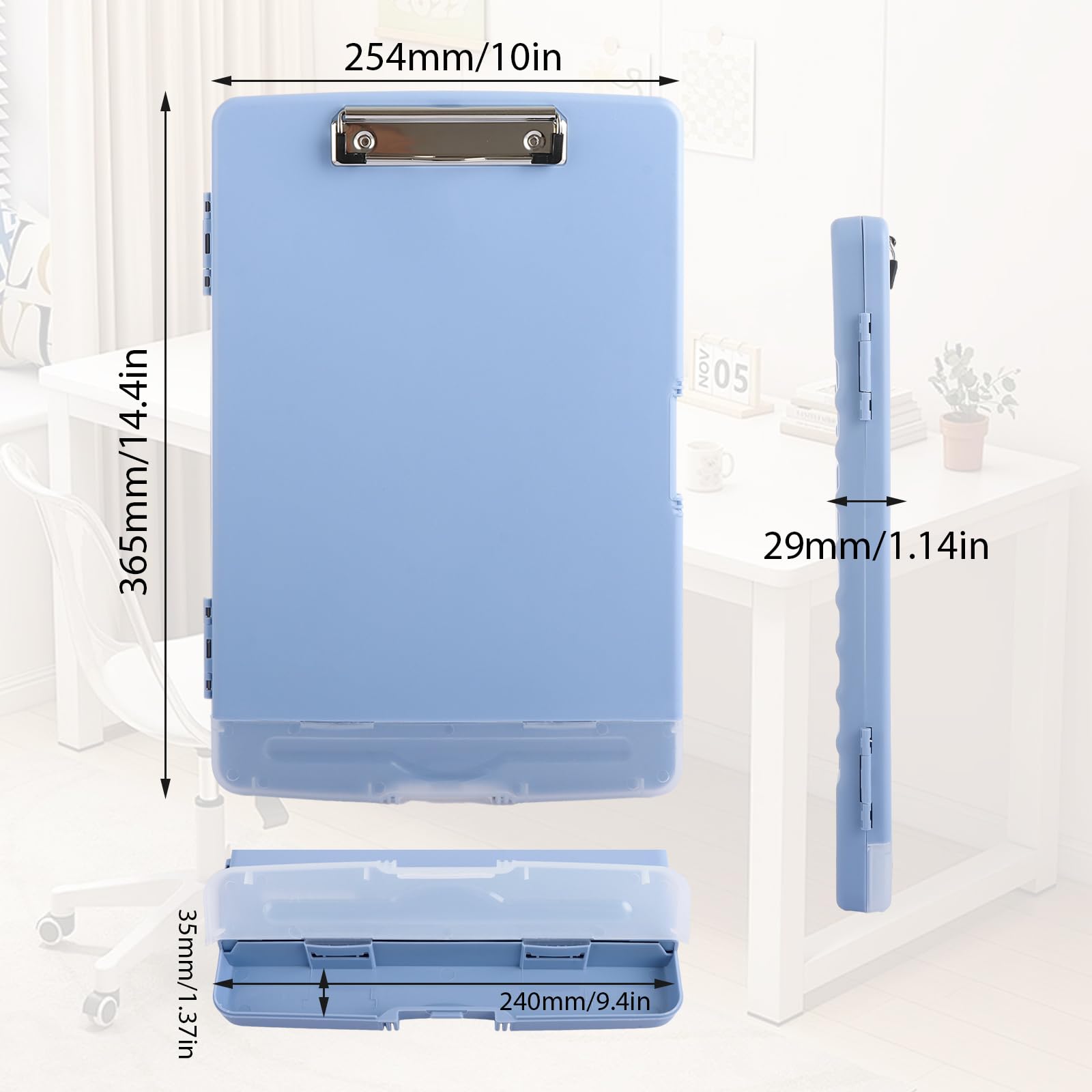 ASelected Plastic Clipboard with Storage for A4 Documents | Pen Holder | Blue