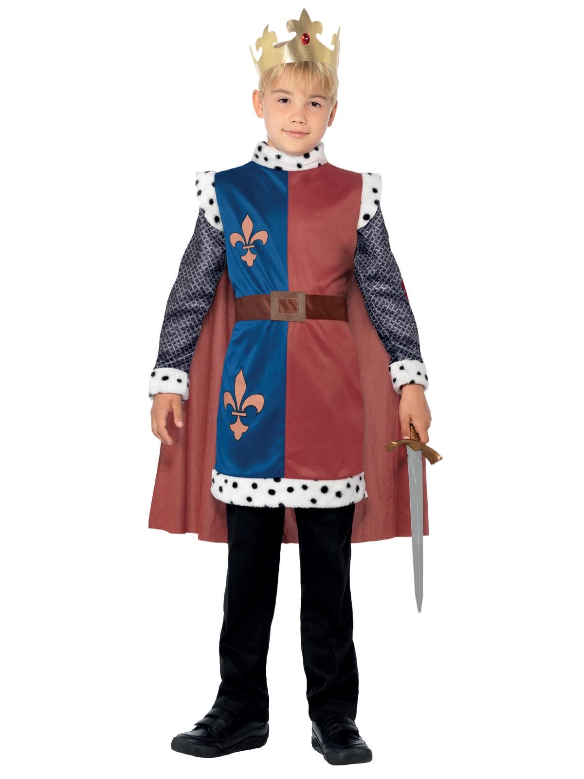 Smiffys King Arthur Medieval Costume - Tunic, Cape & Crown for Boys Ages 4-6 1