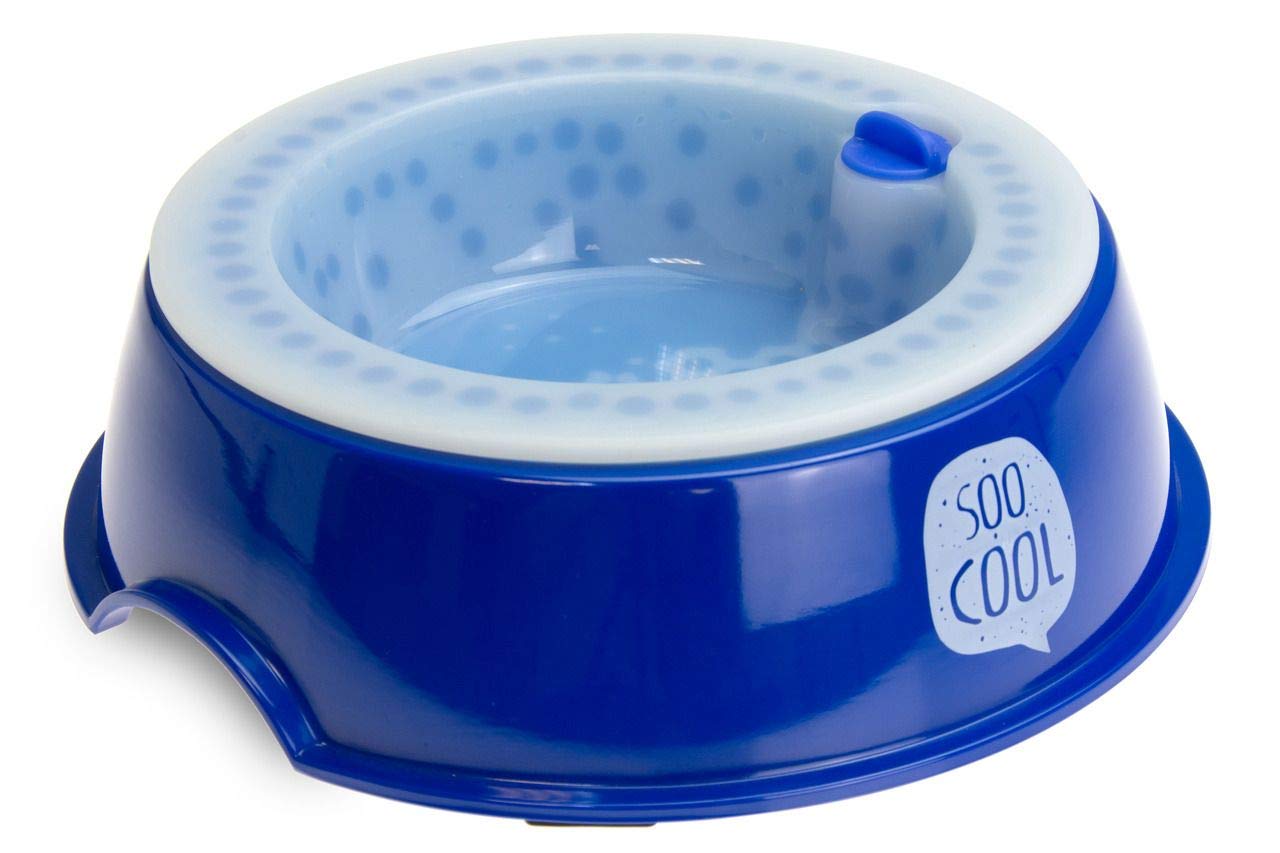 Karlie Cooling Dog Bowl - Non-Slip Base | Cooling Insert Included | Blue Plastic