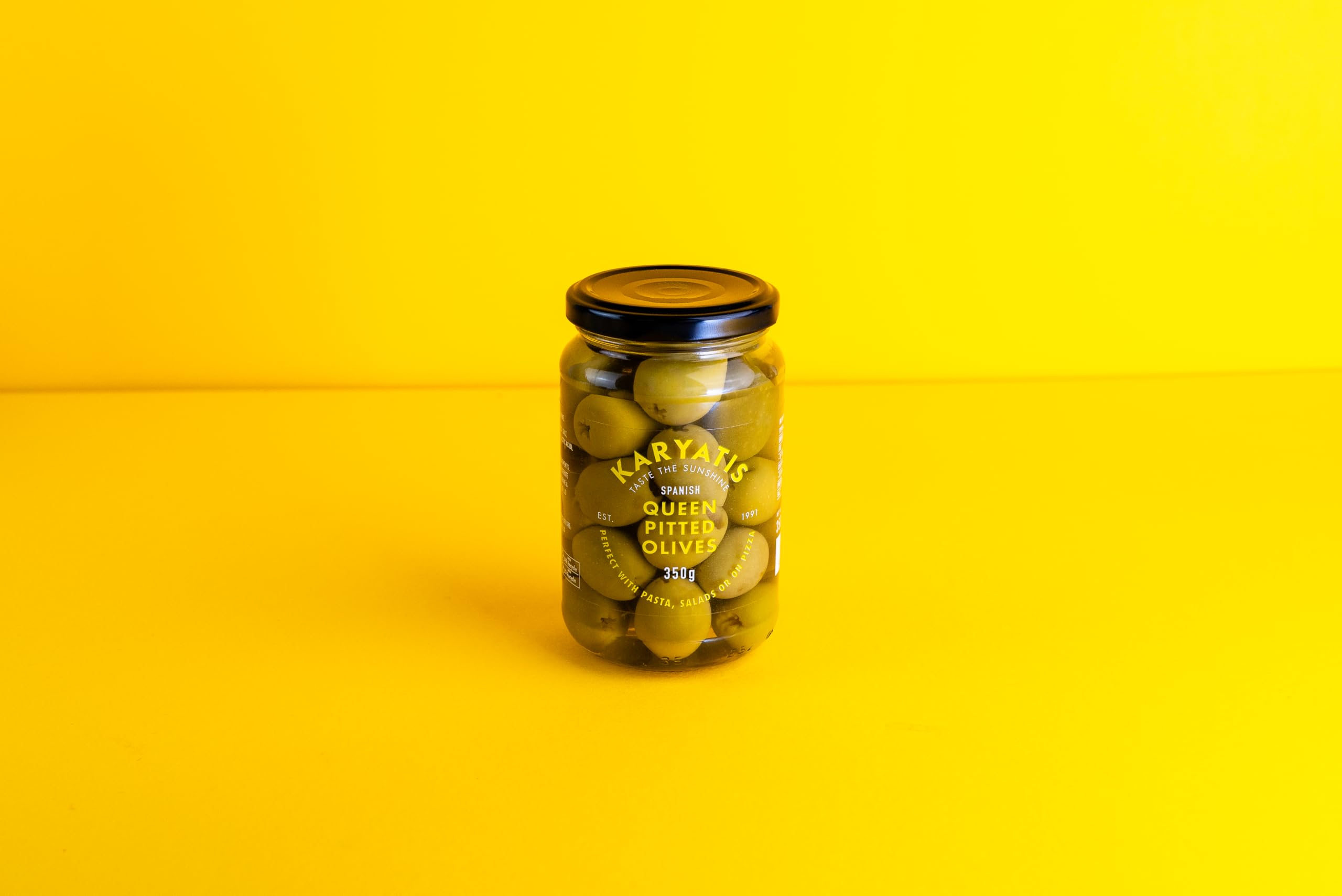 Karyatis Spanish Green Queen Olives in Brine | 350 g Glass Jar | Semi-firm Texture