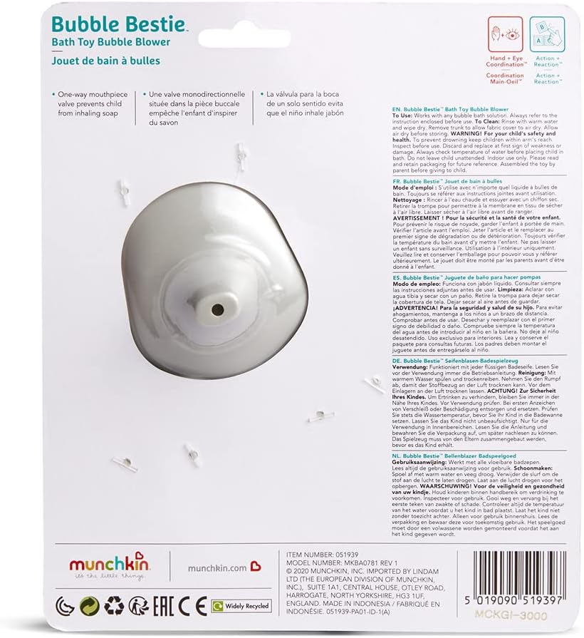 Munchkin Bubble Bestie Elephant Bubbler Bath Toy - Toddler-Operated Bubble Blower for Bathtime Fun