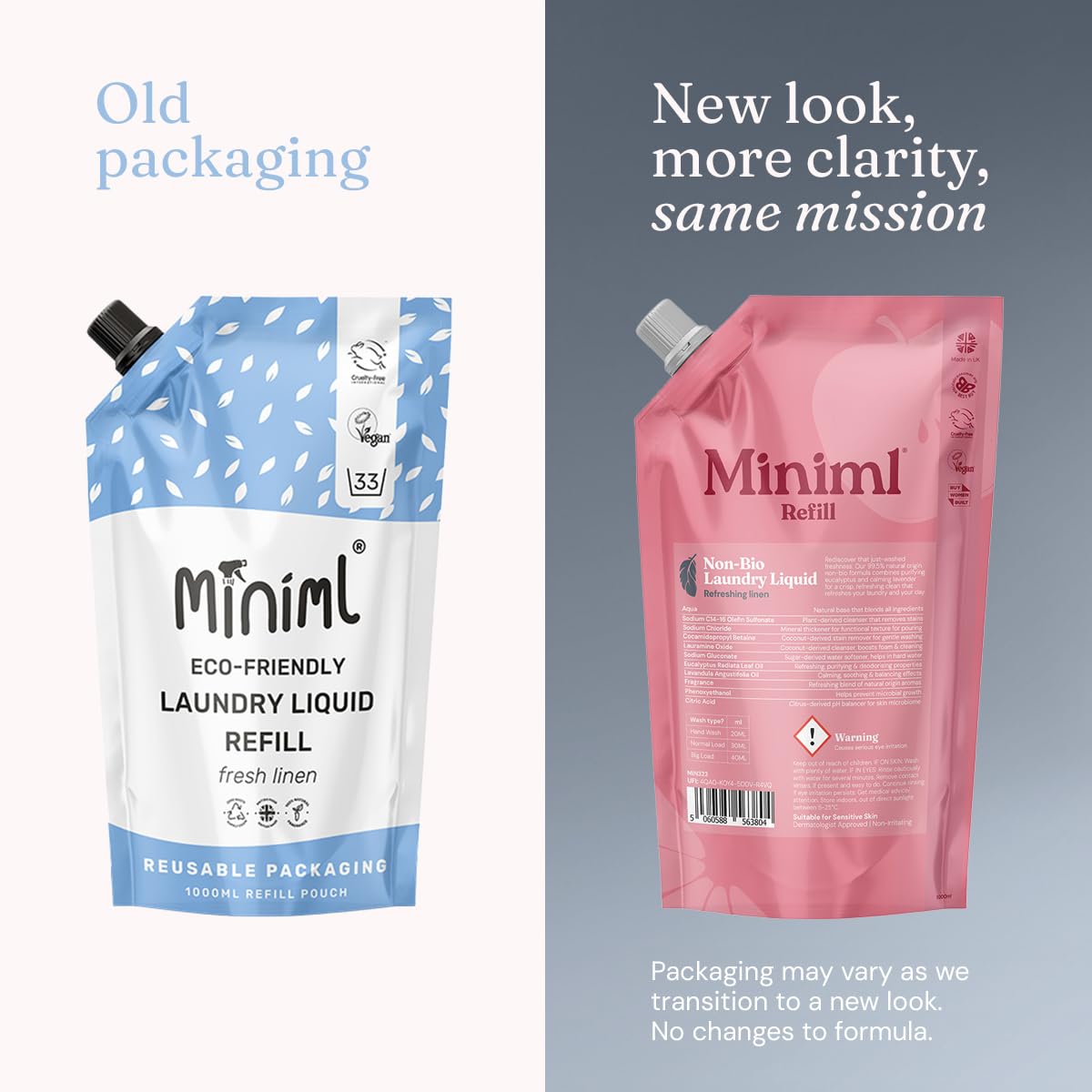 Miniml Eco Laundry Liquid Detergent - Natural Non Bio, Fresh Linen Scent | 1L Refill
