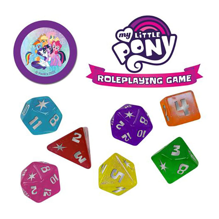 Renegade Game Studios My Little Pony Roleplaying Game Dice Set - 8-Piece RPG Accessory with Themed Dice and Coin