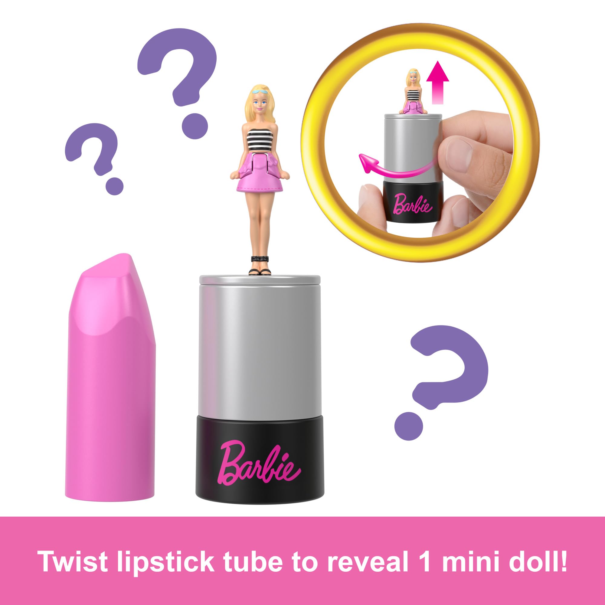 Mini BarbieLand 5-Pack Fashionistas Dolls - 1.5-Inch Collectible Dolls with Lipstick Tube Reveal, Ages 4+ 2
