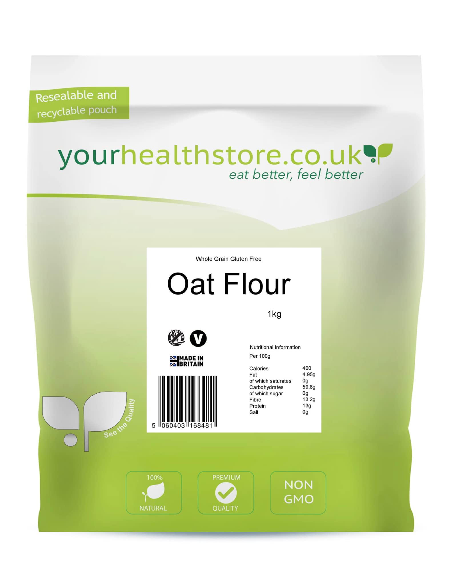 yourhealthstore Premium Gluten Free Oat Flour 1kg - 100% British Oats, Dairy Free, Wheat Free 1