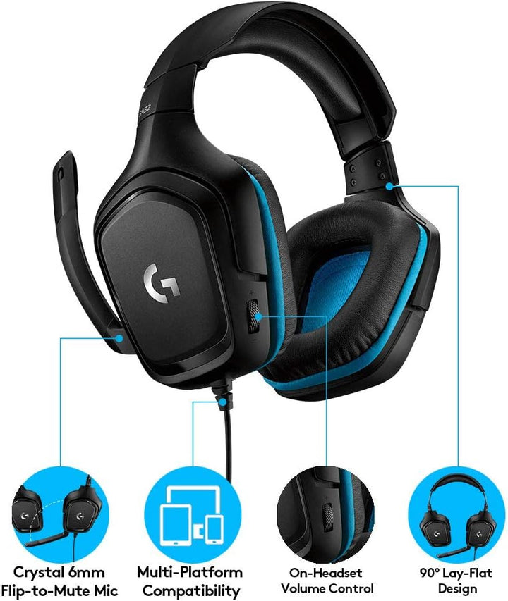 Logitech G432 Wired Gaming Headset with 7.1 Surround Sound, DTS Headphone:X 2.0, 50mm Drivers