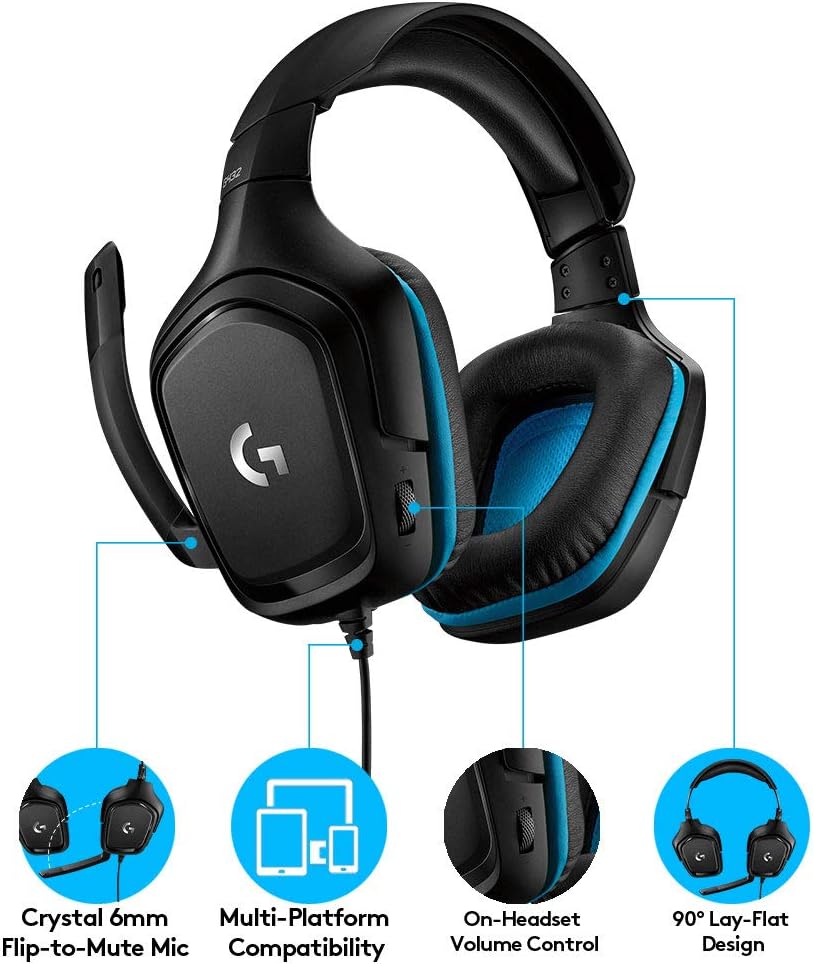 Logitech G432 Wired Gaming Headset with 7.1 Surround Sound, DTS Headphone:X 2.0, 50mm Drivers 3