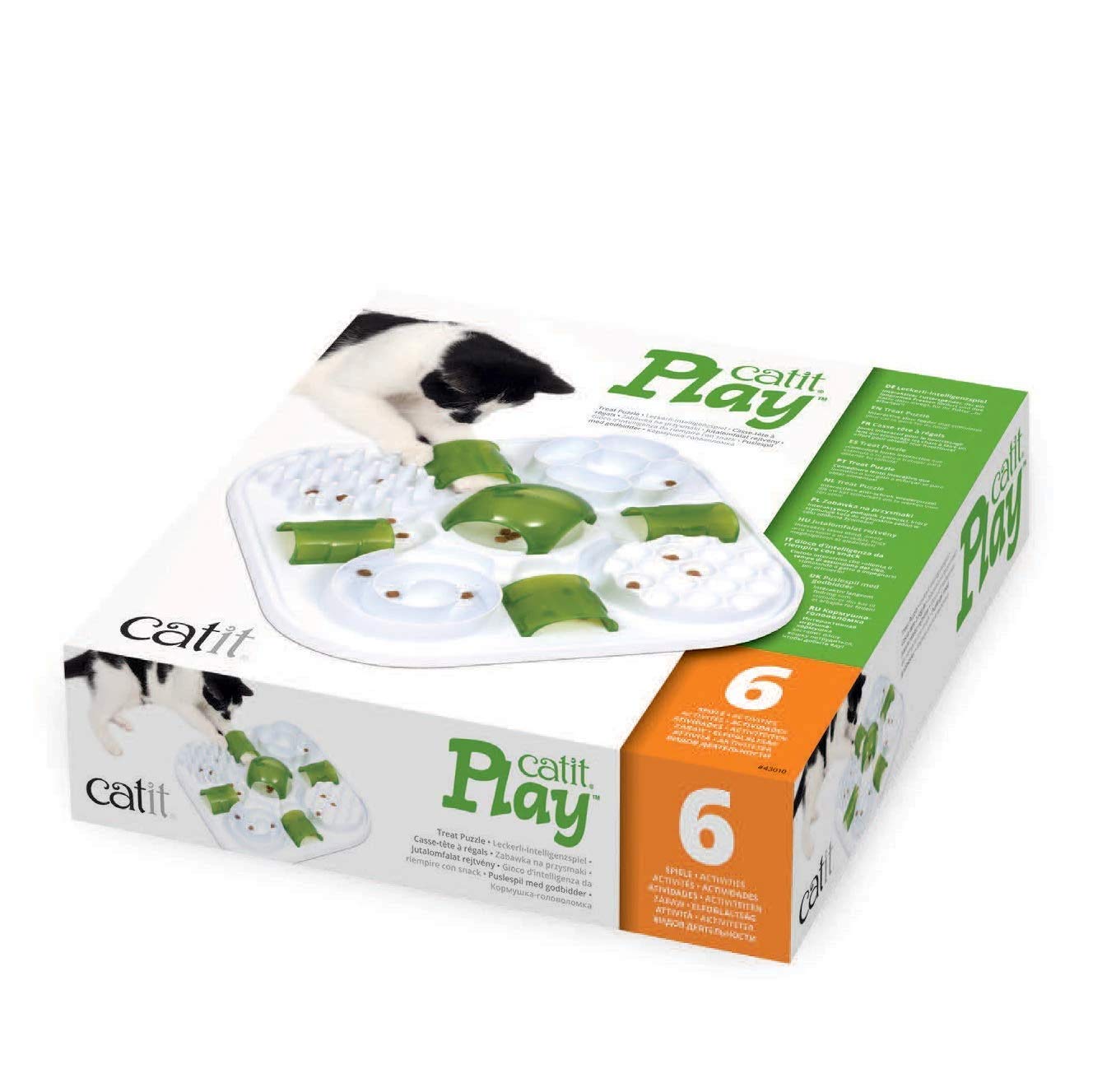 Catit Play Treat Puzzle Slow Feeder - Interactive Foraging Toy | BPA-Free | White
