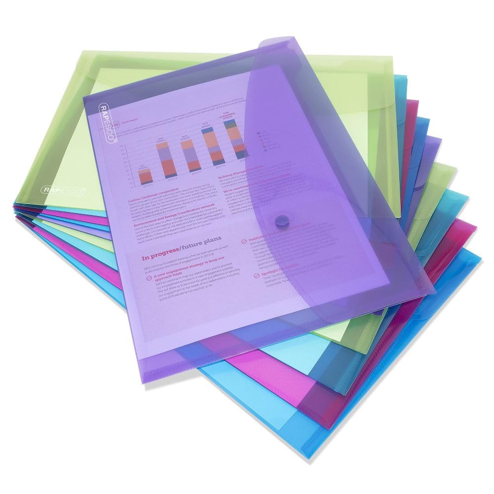 RAPESCO Popper Wallets 1665 - A4+ Capacity, 150 Sheets, Assorted Transparent Colours | Pack of 10 2