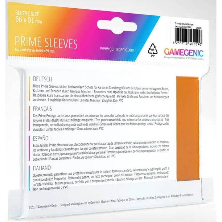Gamegenic Prime Sleeves (100-Pack) - Orange, Ideal for Double-Sleeving