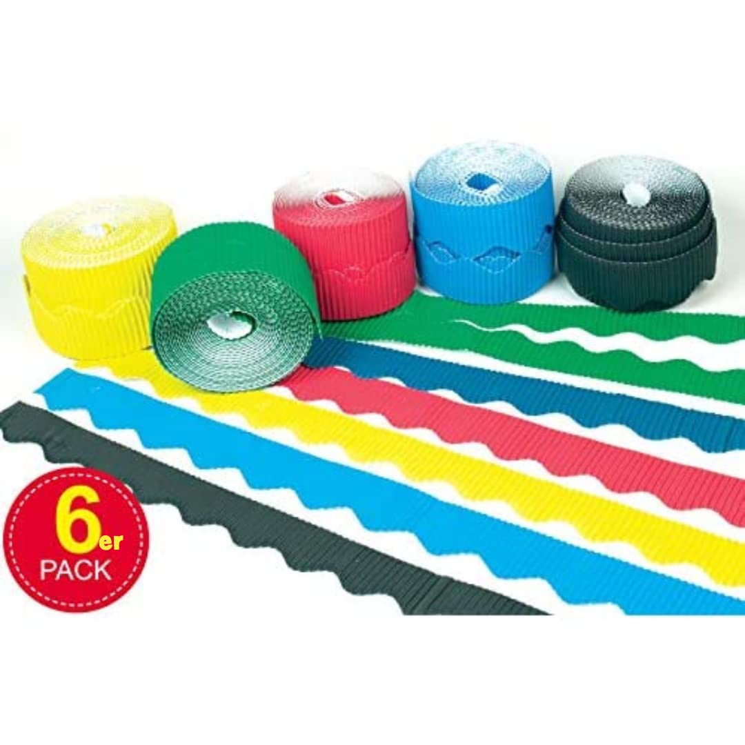 Baker Ross EK544 Corrugated Display Borders - 6 Assorted Colors | 15m x 55mm