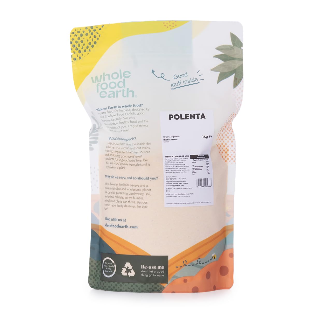 Wholefood Earth Polenta - Ground Maize for Creamy or Sliced Dishes | 1 kg 2