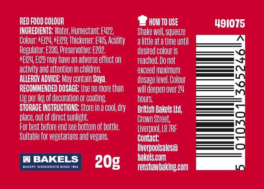 Renshaw Water-Based Gel Food Colouring - Sunset Red, 20 g