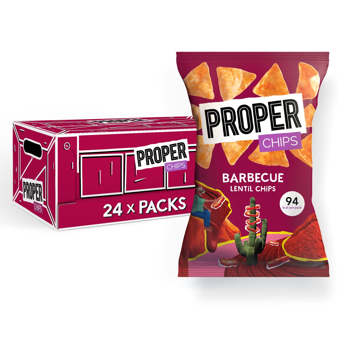 PROPERCHIPS - Barbecue Lentil Chips, Vegan & Gluten-Free Snacks, 24 x 20g