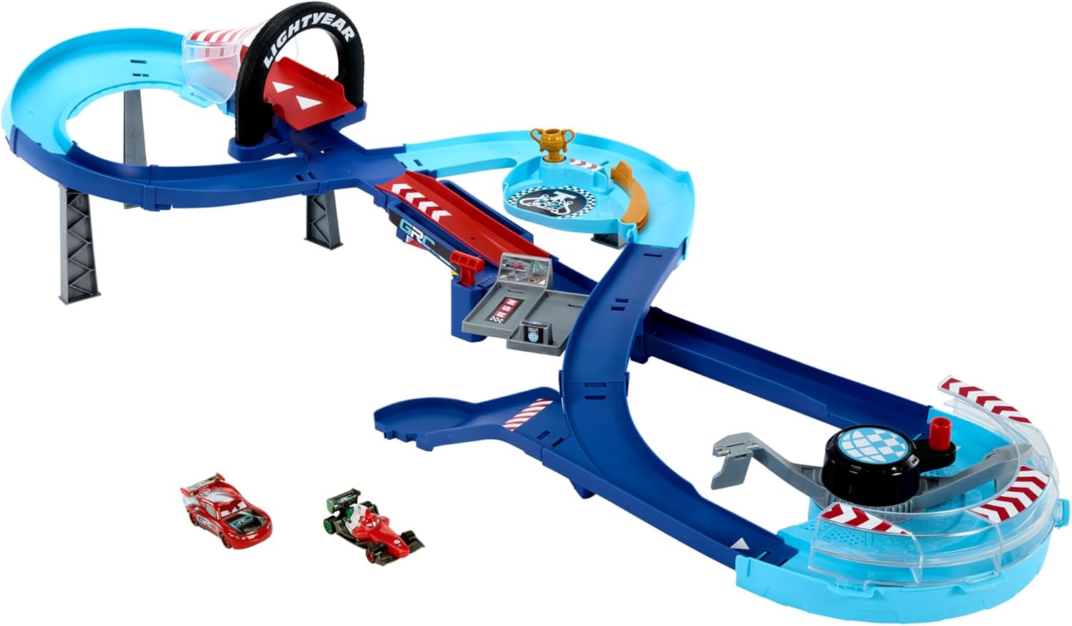 Mattel Disney and Pixar Cars GRC Jumping Raceway Playset with Lightning McQueen & Francesco Bernoulli Toy Cars - Ages 4-8 1