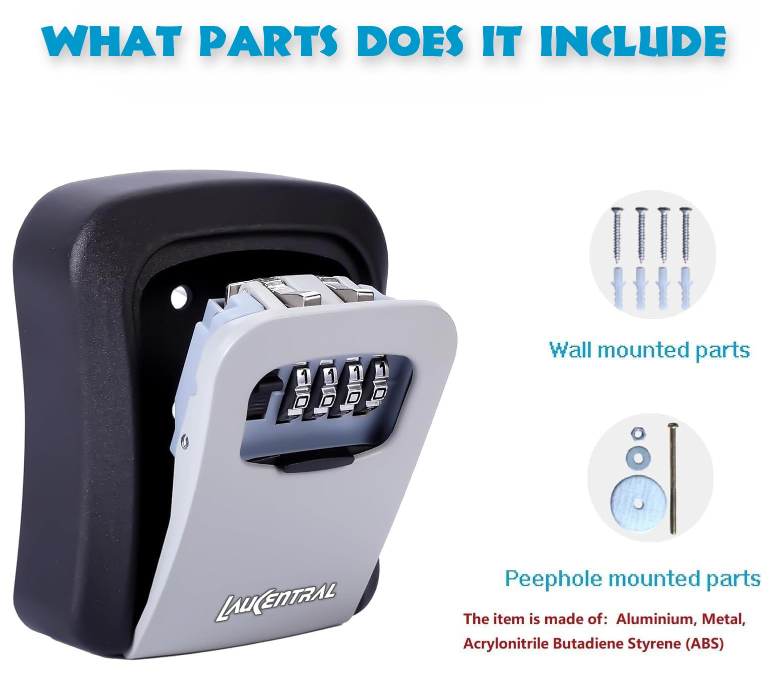 LauCentral Key Safe - 4-Digit Combination Lock | Weatherproof | Wall Mount 4