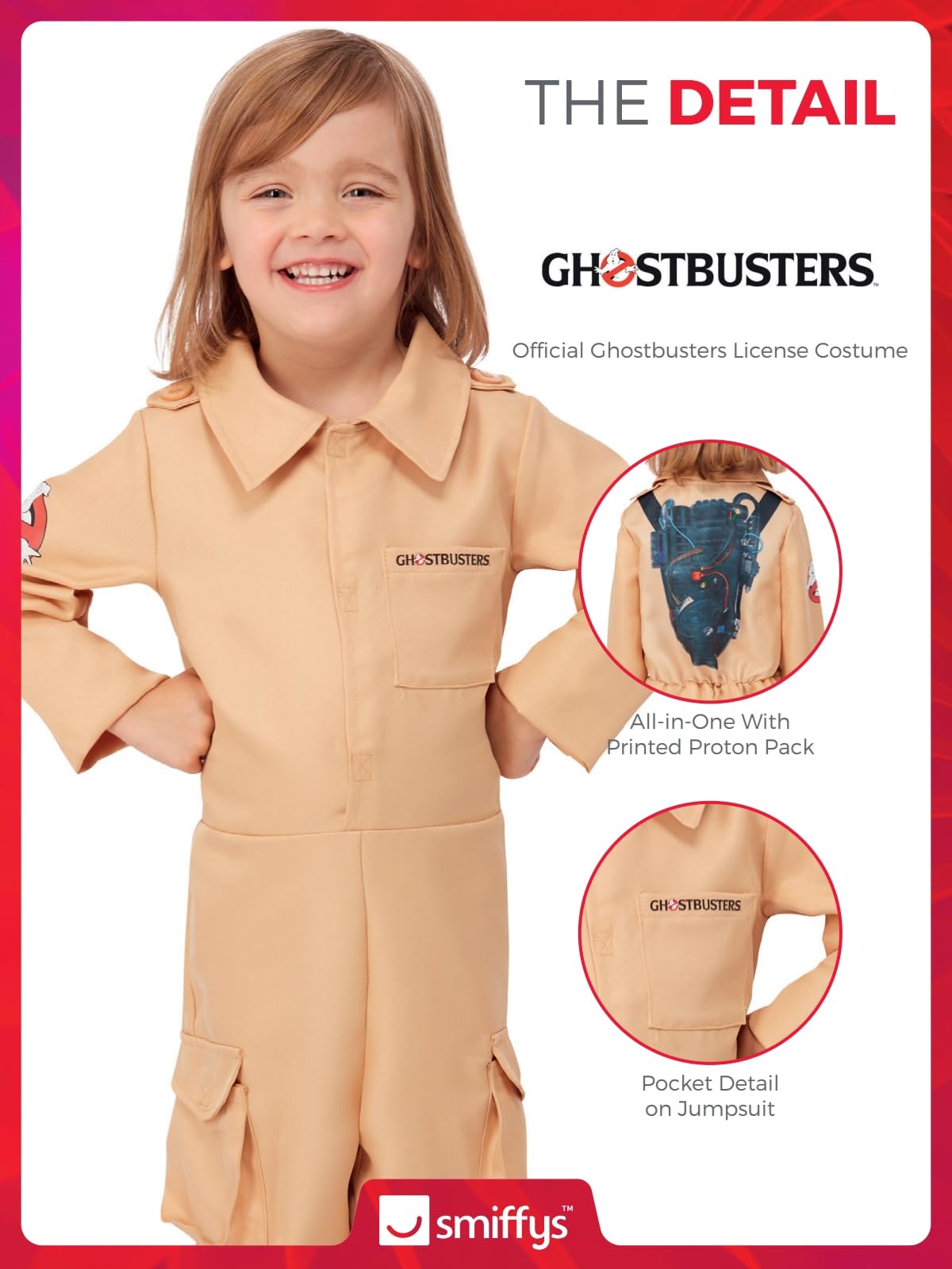 Smiffys Ghostbusters Toddler Costume - All-in-One Jumpsuit with Printed Proton Pack 2