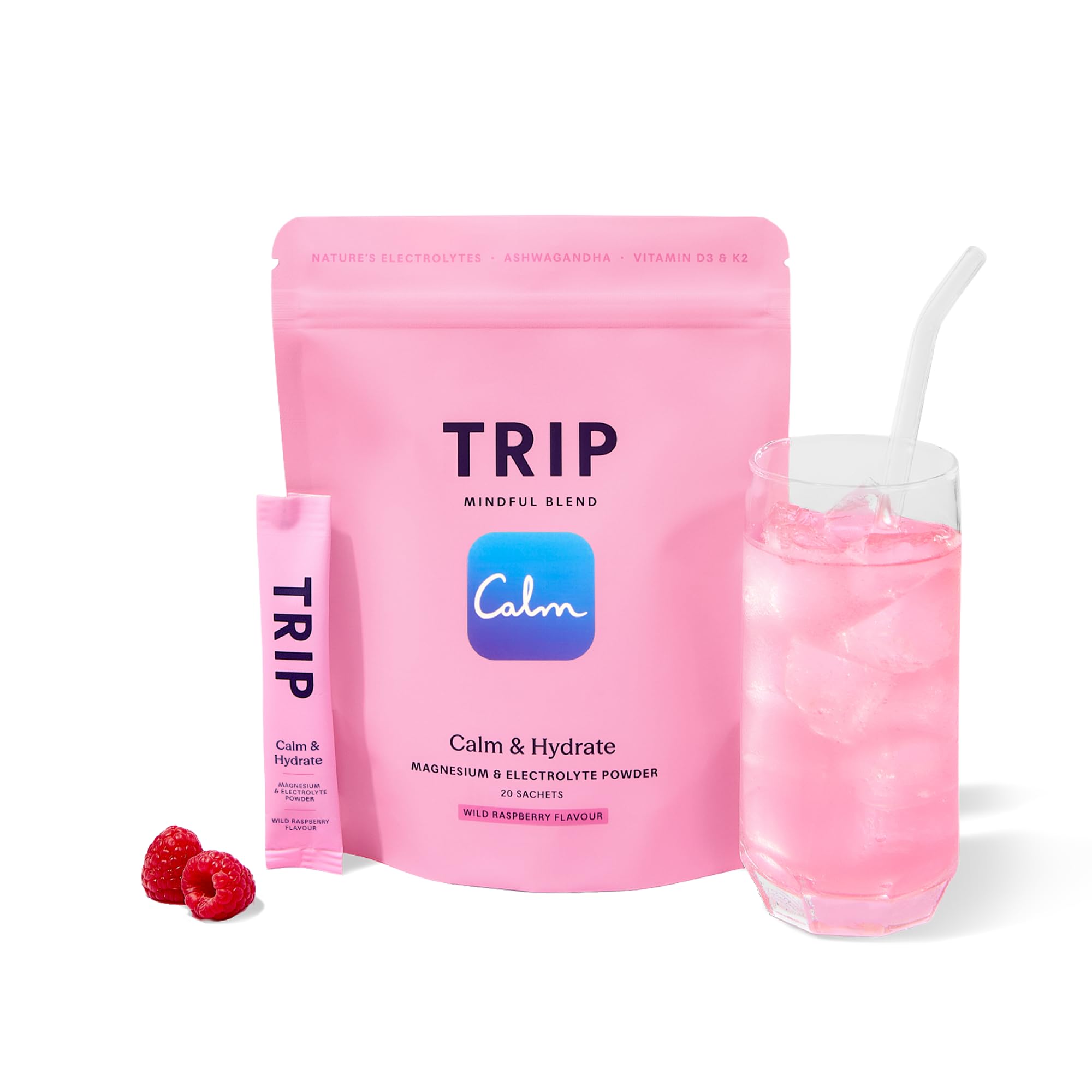 TRIP Calm & Hydrate Electrolyte + Magnesium Powder - Wild Raspberry | On-The-Go Sachets