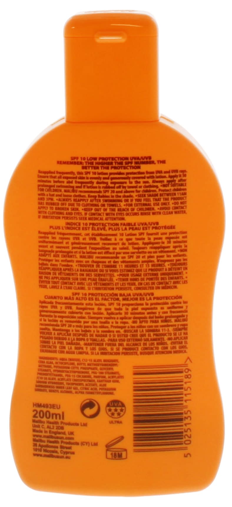 Malibu Vitamin Enriched SPF 10 Water Resistant Sun-Screen Lotion, 200ml