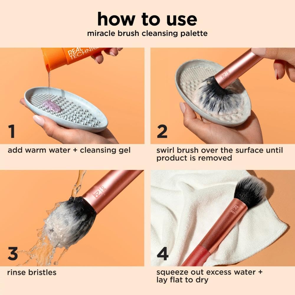 REAL TECHNIQUES Miracle Brush Cleansing Palette - Silicone Ridges, Travel Size, Orange 6