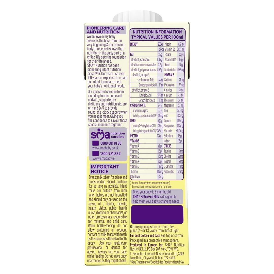 SMA First Infant Baby Milk Liquid Formula - From Birth, 200 ml x 12