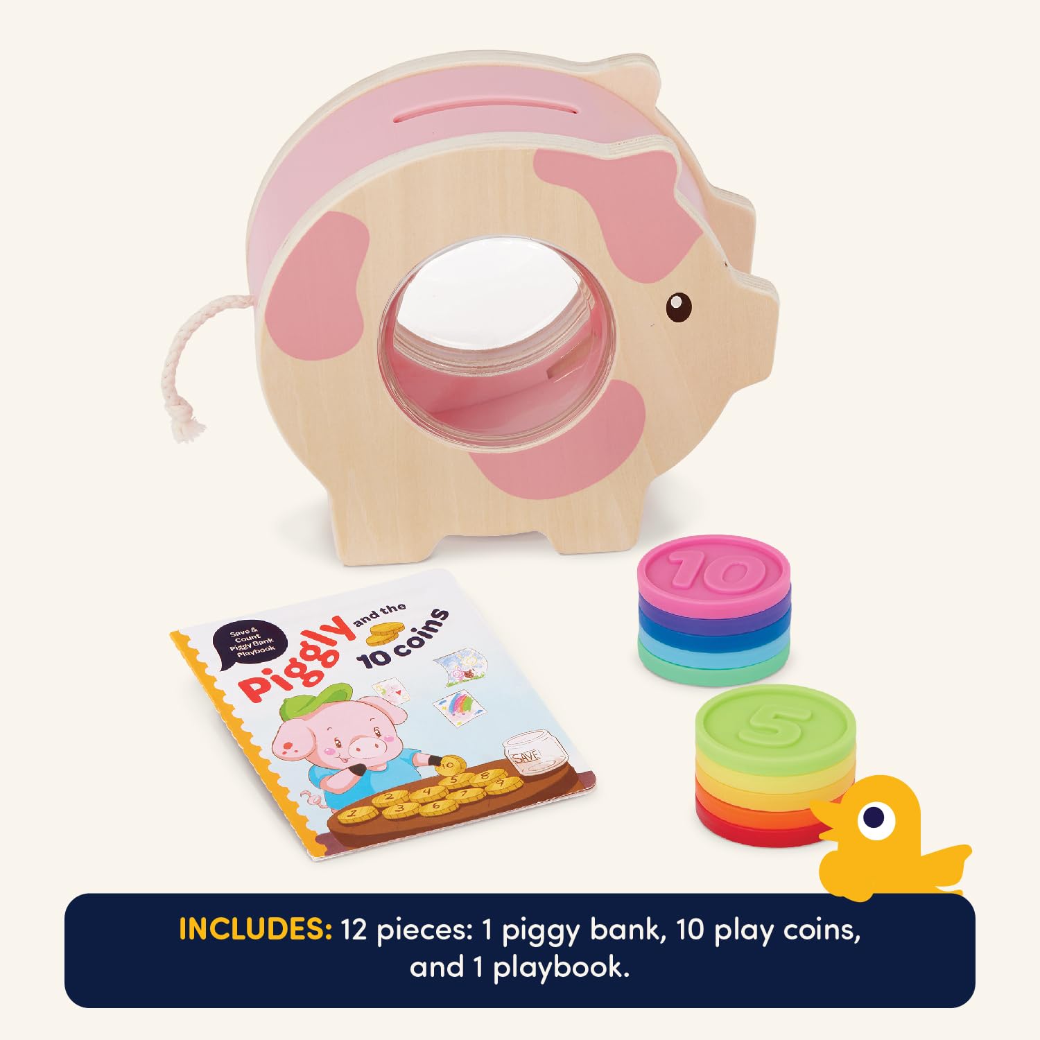 Battat Education Wooden Piggy Bank - Counting & Fine Motor Skills Toy | Ages 18 Months+ 6
