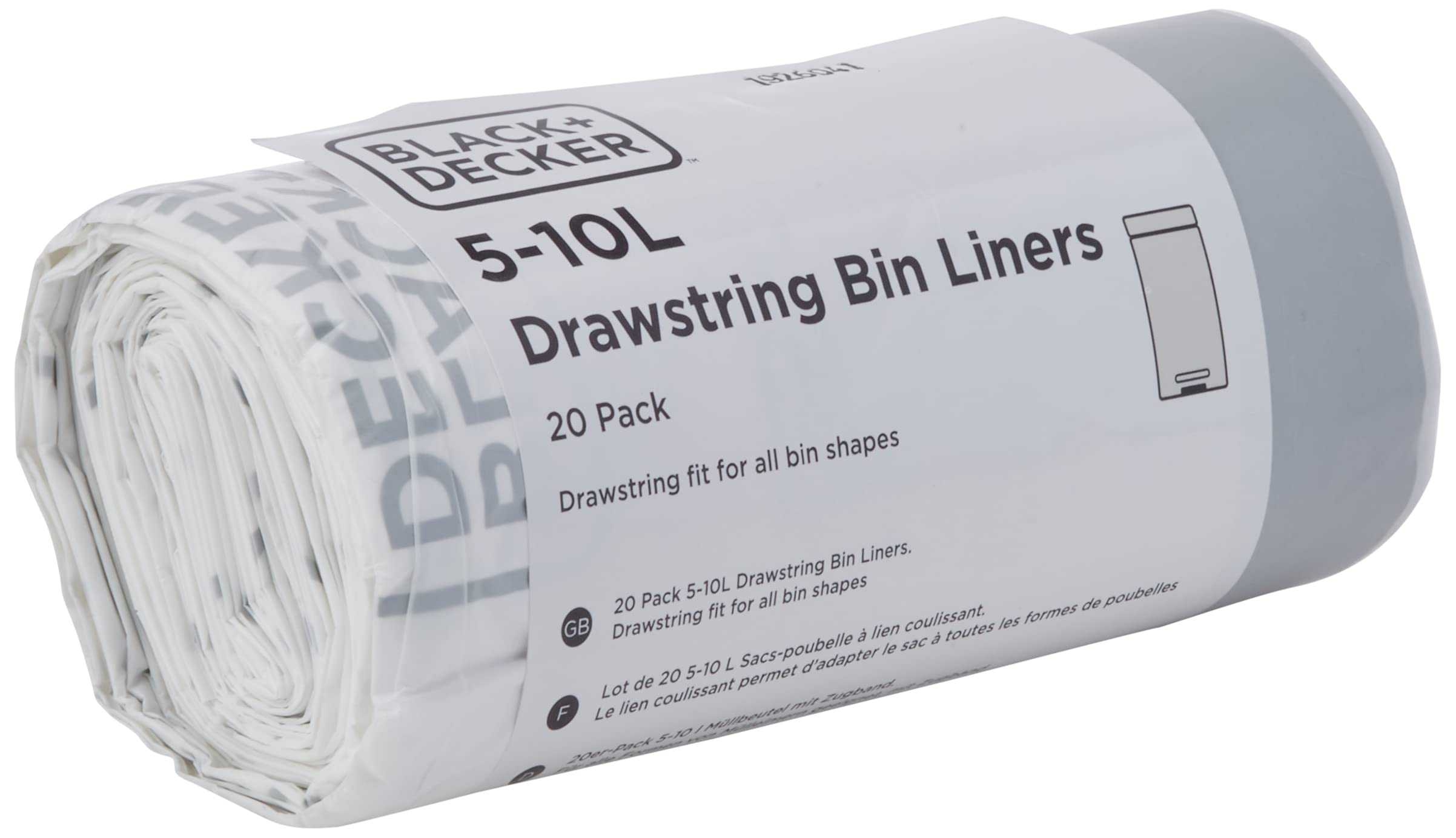 BLACK+DECKER Drawstring Bin Liners - 5-10L Capacity, 20 Pack, White