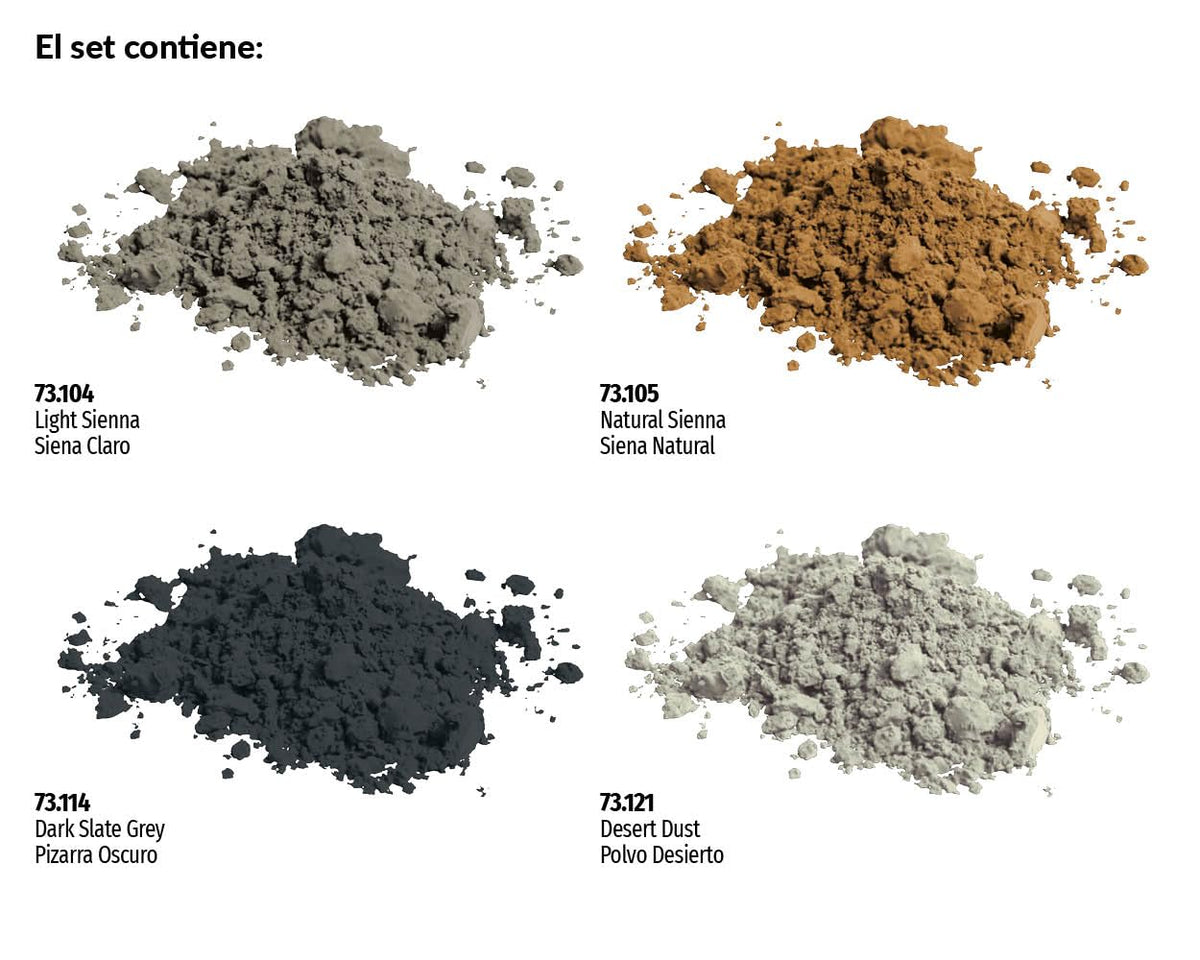 Vallejo Stone & Cement Pigments Set - 4 Pigments, 140 ml