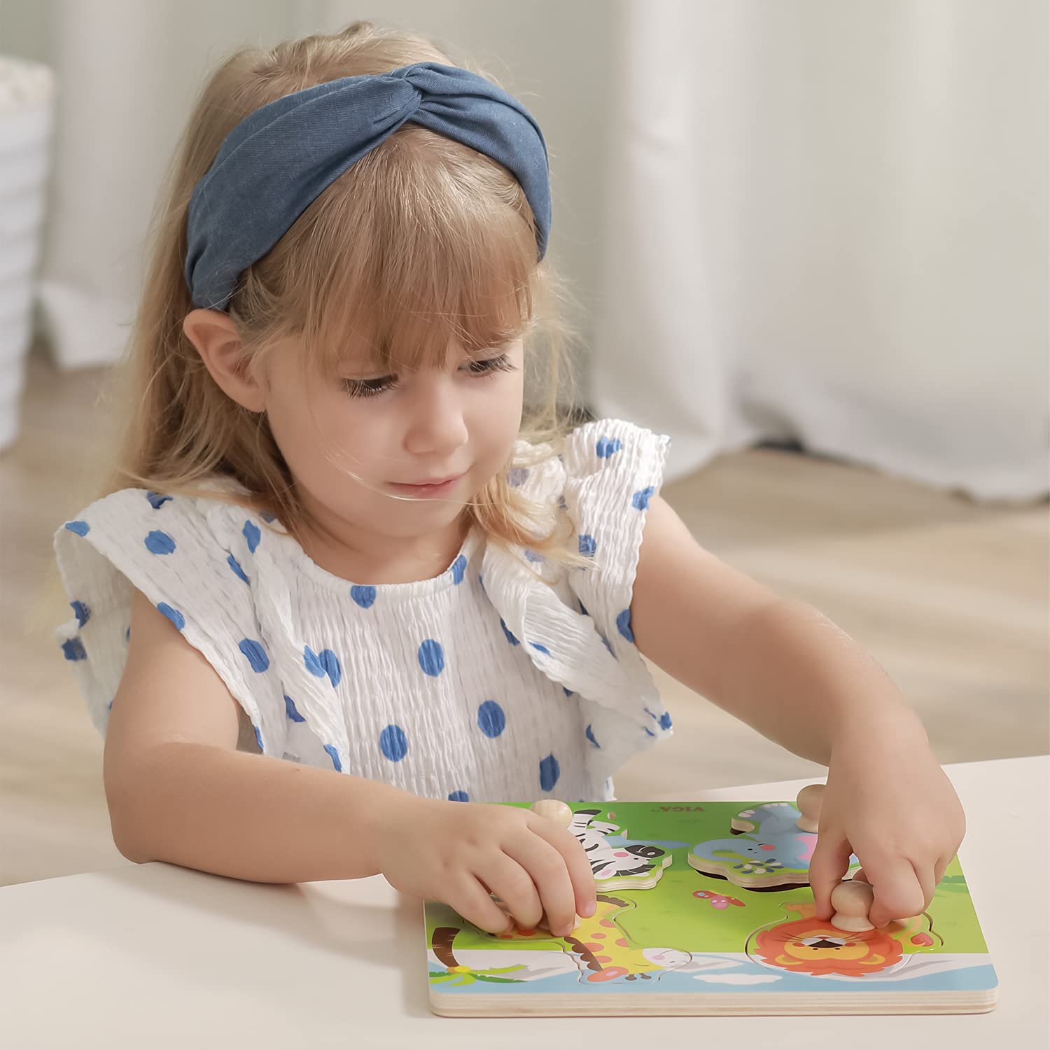 VIGA Wild Animals Big Wooden Knob Puzzle - 5 Pieces | Ages 12 Months+ 5