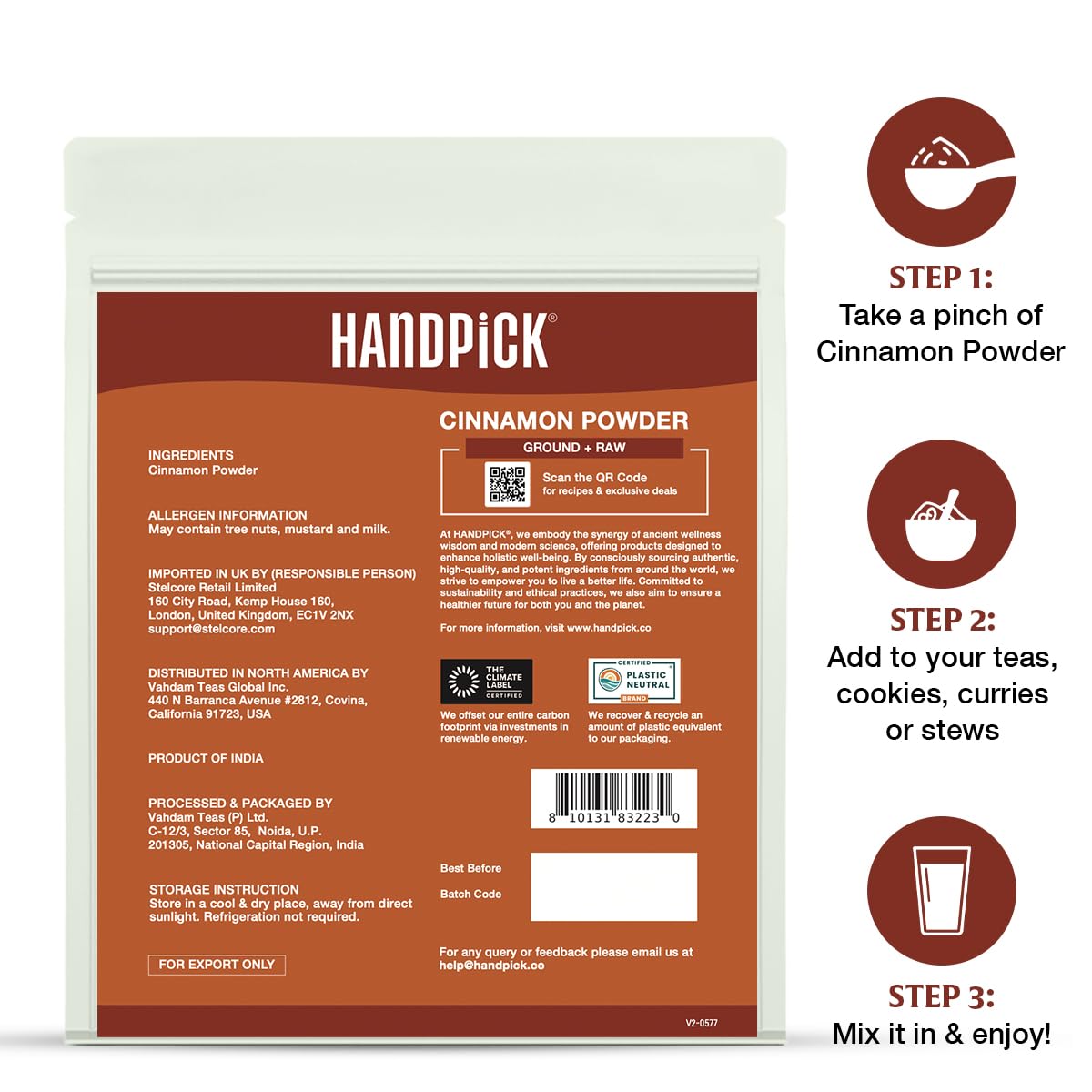 HANDPICK Cinnamon Powder - Raw Ground Spice for Cooking, Smoothies, Lattes & Tea | 200g (7oz) Resealable Pouch 9