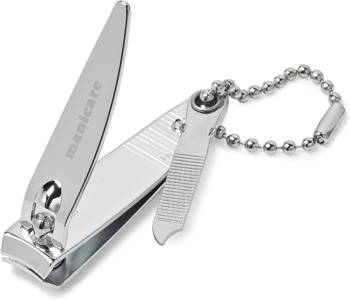 Manicare Nail Clippers - Stainless Steel, Ergonomic Design, Includes Nail File & Keychain