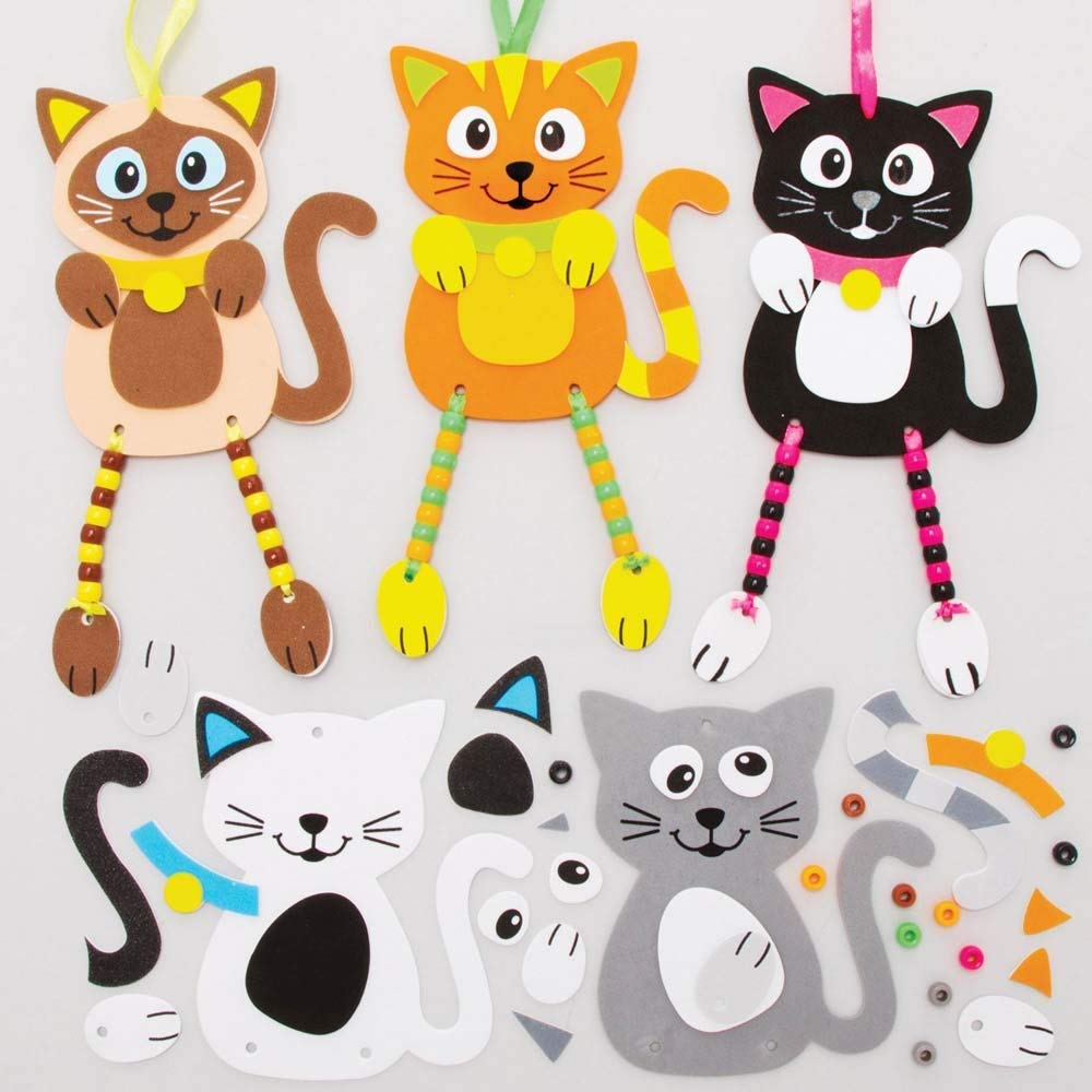 Baker Ross FE396 Cat Bead Hanging Decoration Kits - Pack of 5 | Foam & Bead Craft 1