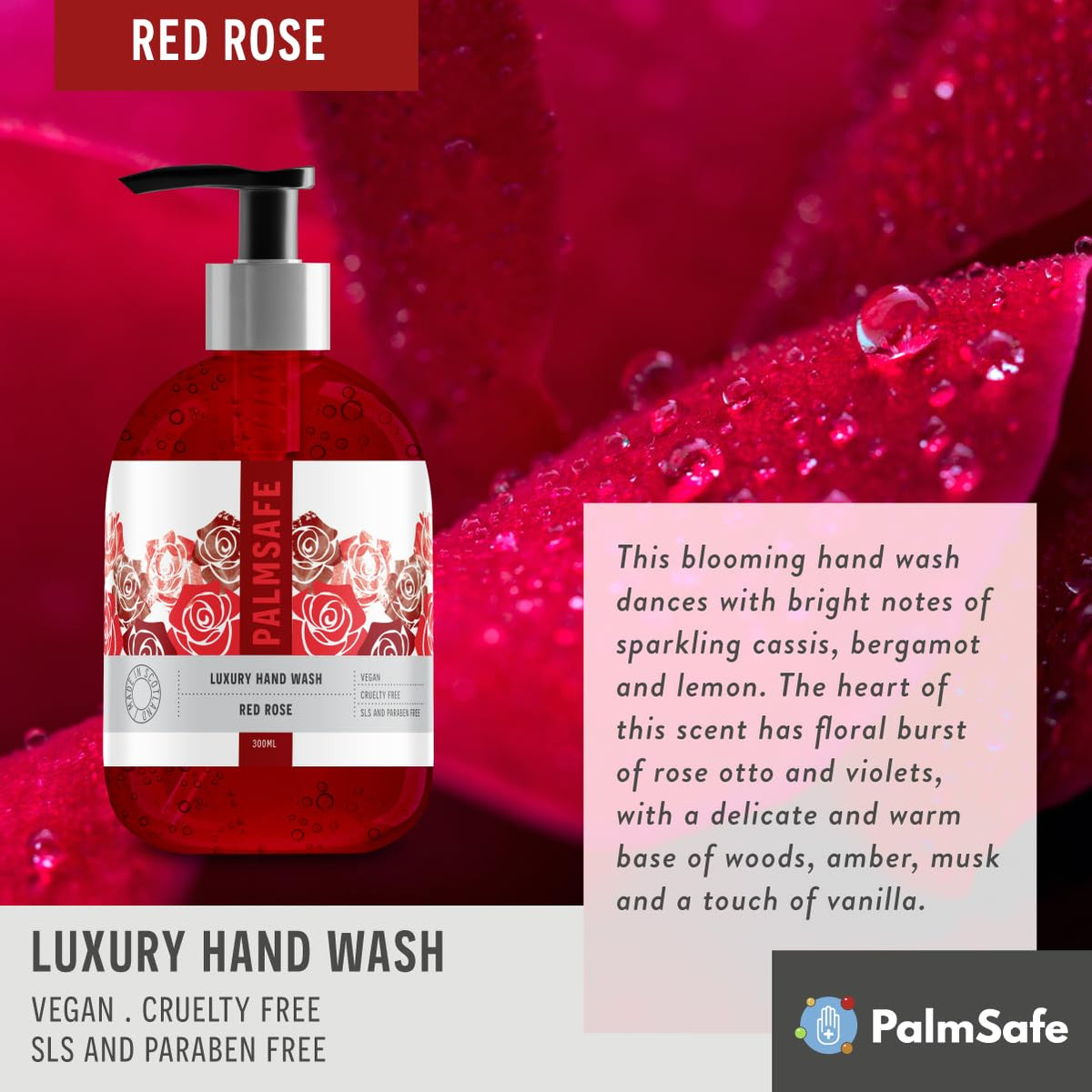 Palm Safe Red Rose Hand Wash - 3 x 300ml