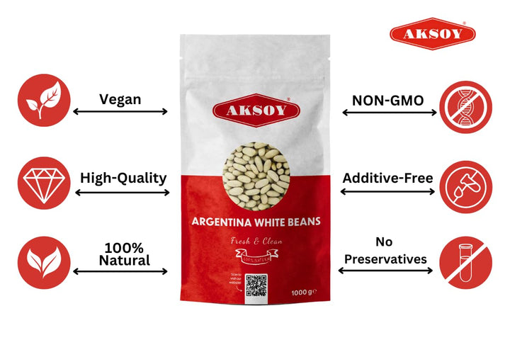Aksoy Argentina White Beans 1KG - Premium White Beans for Stews, Soups, Salads & Casseroles