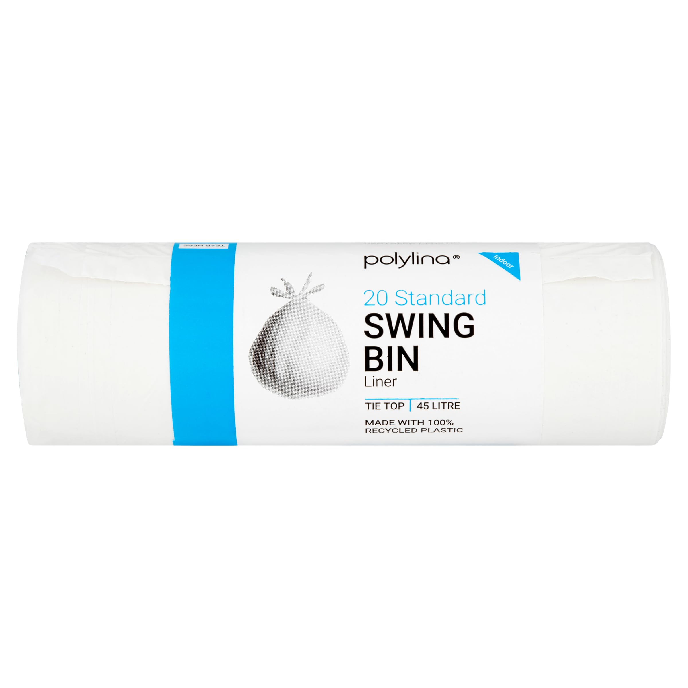 Polylina Standard Tie Top Swing Bin Liners - 45 Litre Capacity, White, 20 Count 1