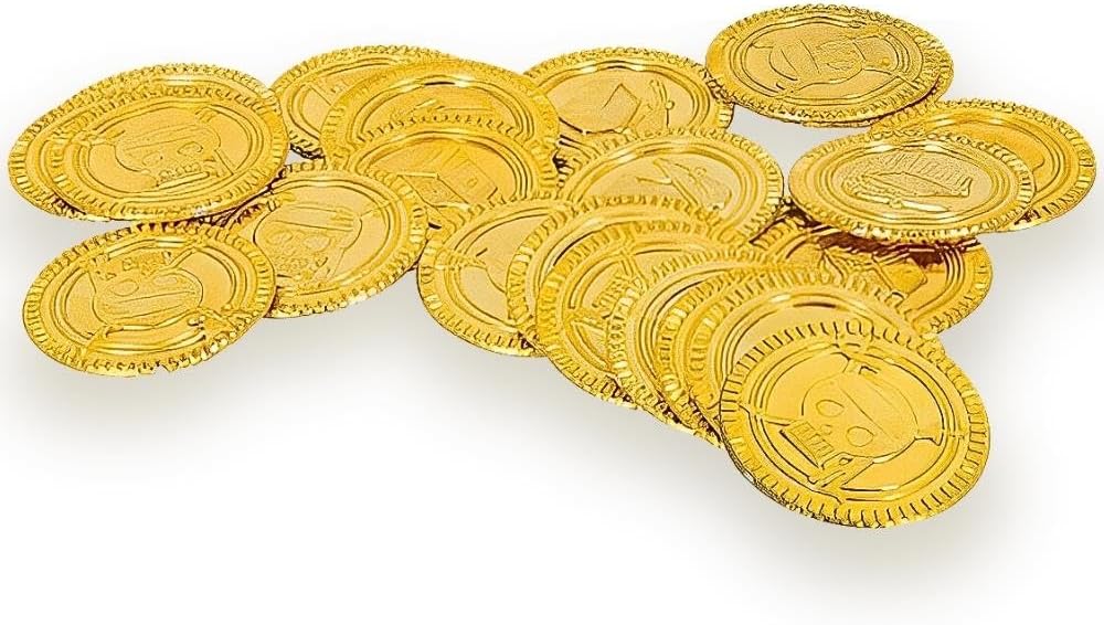 Gold Plastic Treasure Coins - Pack of 30 Pirate Party Favors for Games & Decor 1
