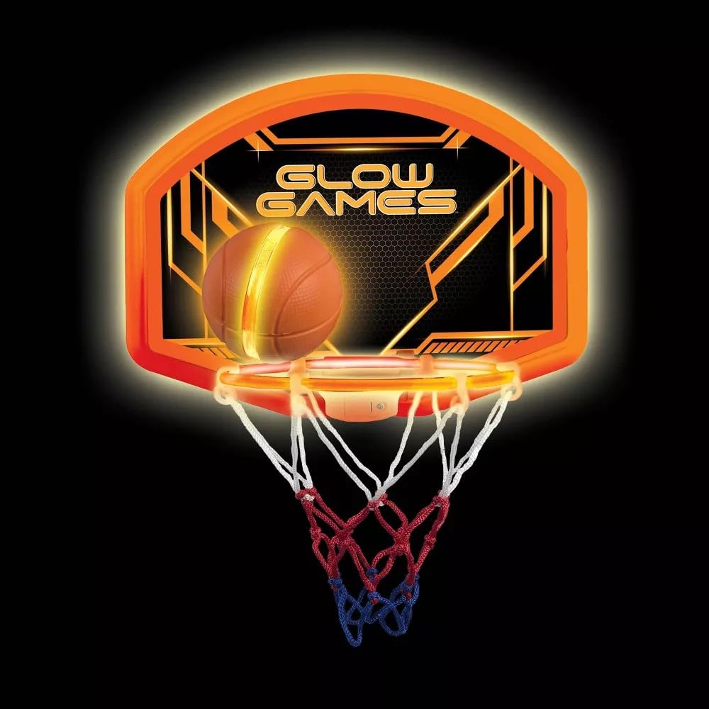 Glow Games Light-Up Basketball Hoop and Ball - LED Glow in the Dark, Flexible Rim, Over-the-Door, Ages 5+ 7