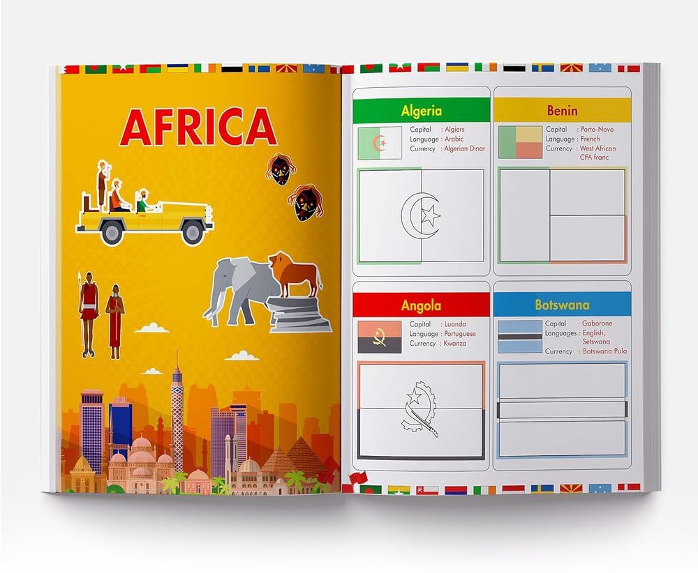 Wonder House Flags of the World Sticker Coloring Activity Book - Ages 5-10 | 72 Pages | English 5