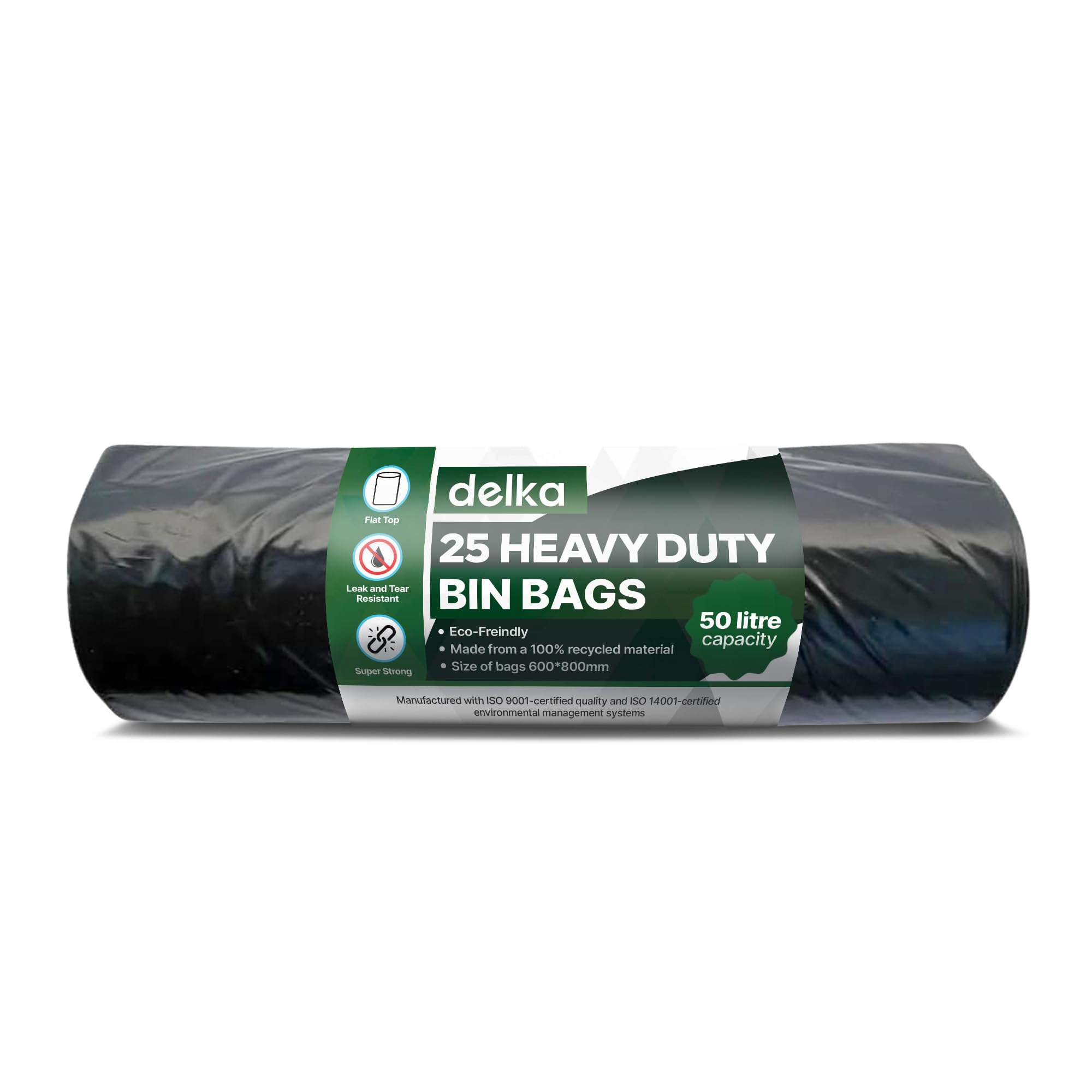Delka Heavy Duty Black Bin Bags – 30 Micron Extra Strong Leak-Proof 75L Garbage Liners – 25 Pack 1