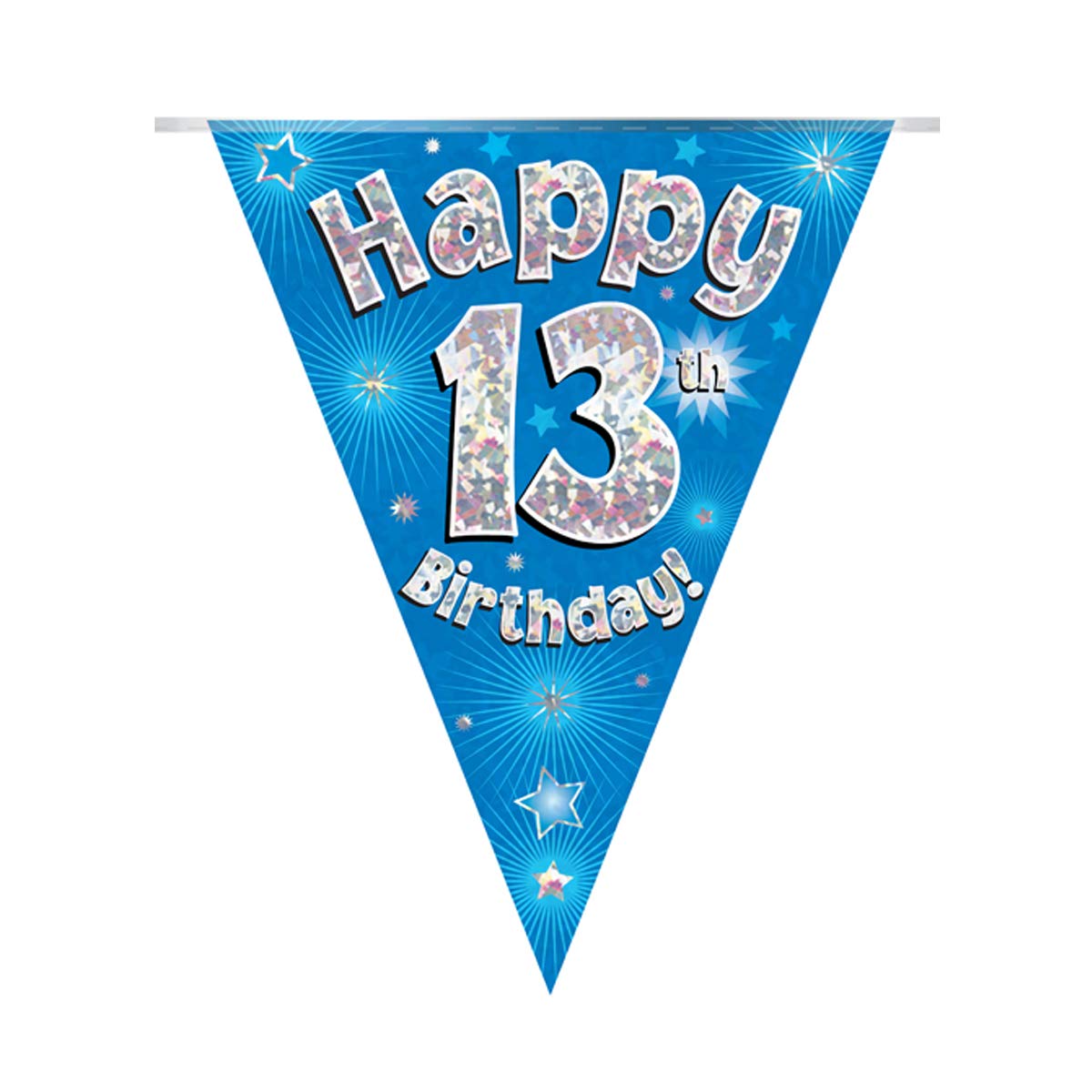 OakTree - Party Bunting Happy 13th Birthday Blue Holographic 11 Flags 3.9m 1